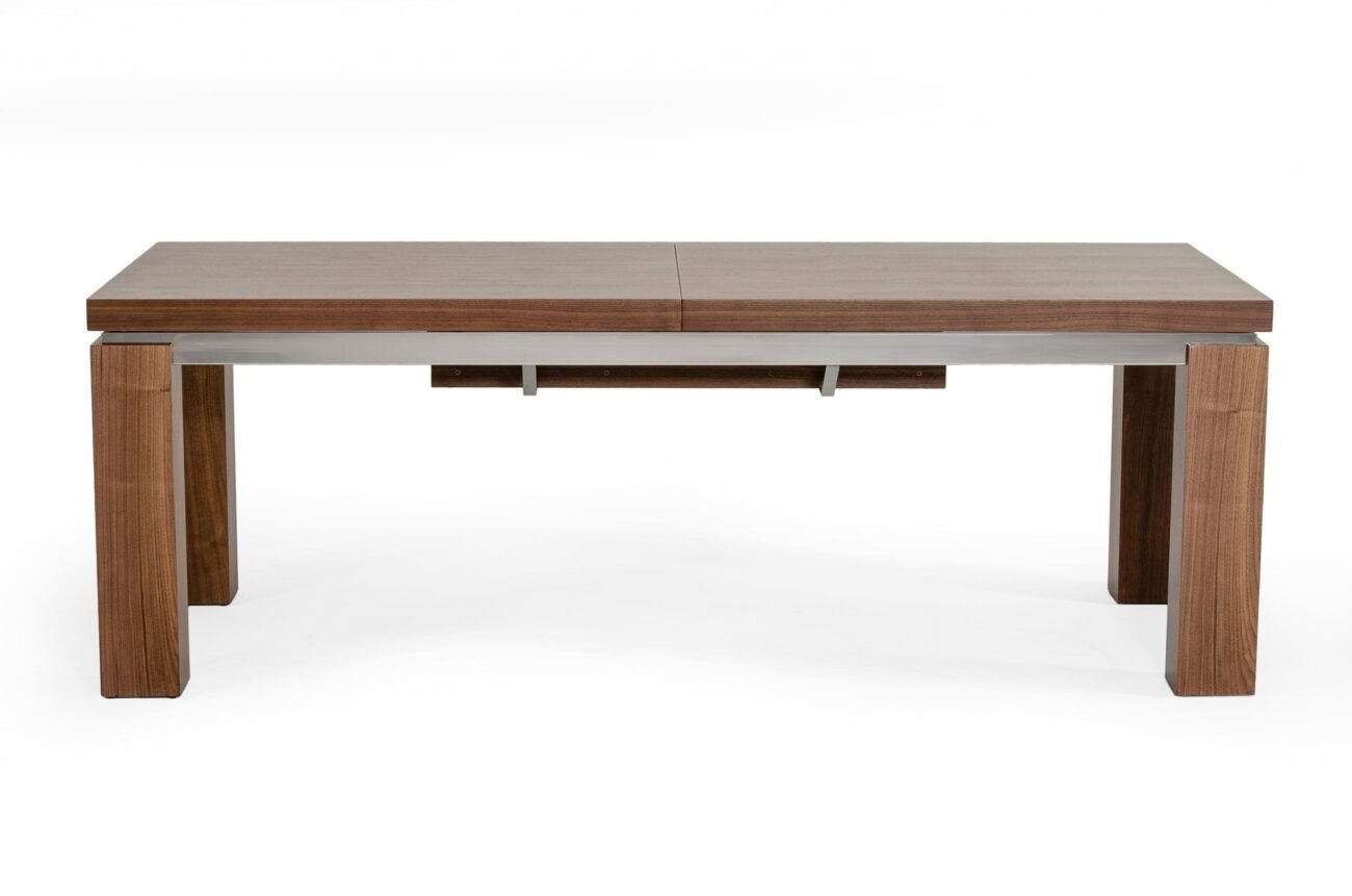 Modrest Maxi - Modern Walnut & Stainless Steel Dining Table - Image 4