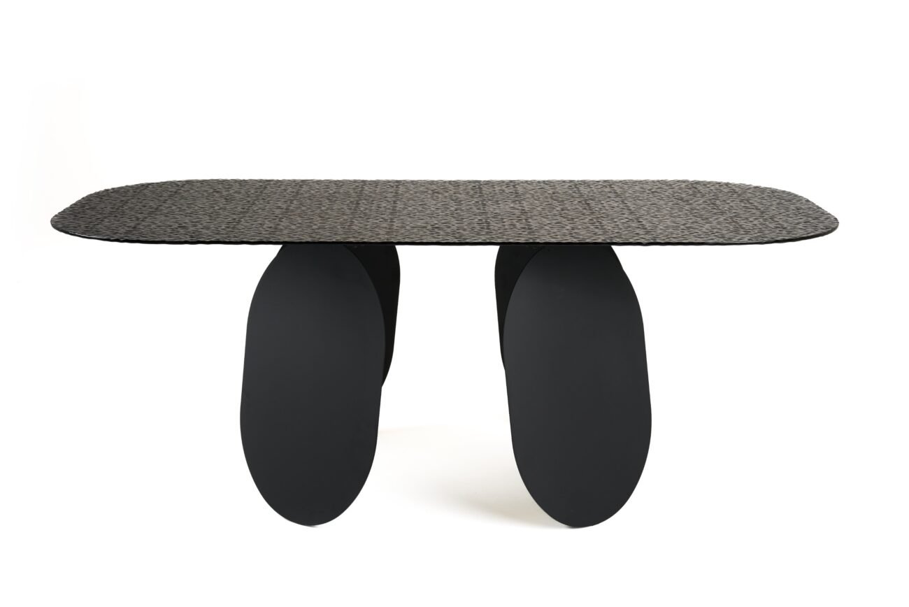 Modrest Maxine - Modern Hammered Grey Glass Rectangular Dining Table - Image 3