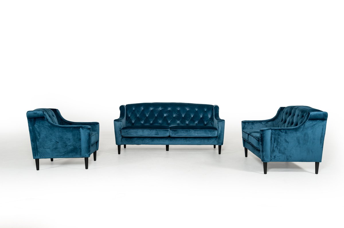 Divani Casa Carly Transitional Blue Velour Chair - Image 2