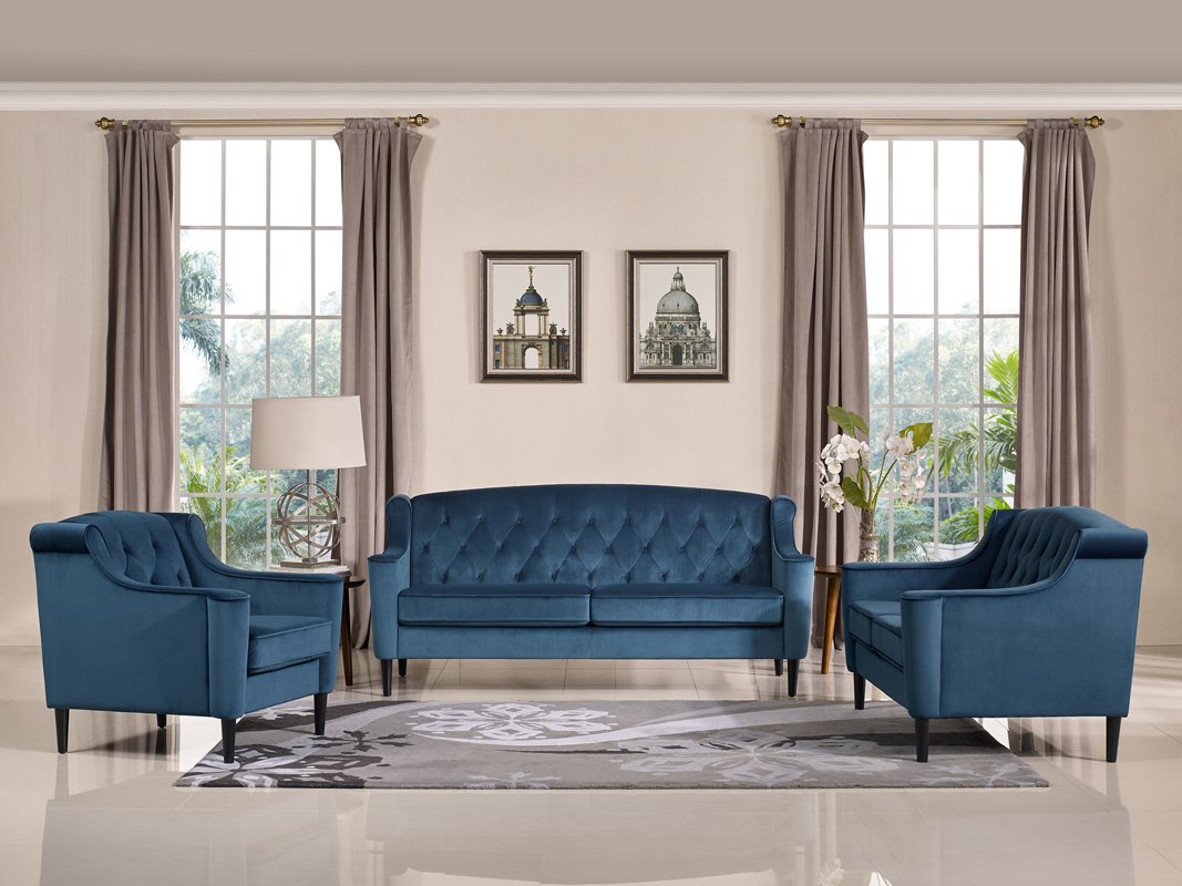 Divani Casa Carly Transitional Blue Velour Chair - Image 3