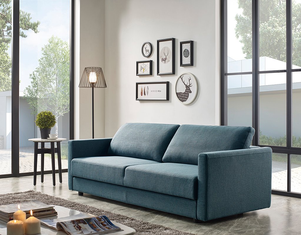 Divani Casa Fredonia Modern Blue-Green Fabric Sofa Bed w/ Storage - Image 4