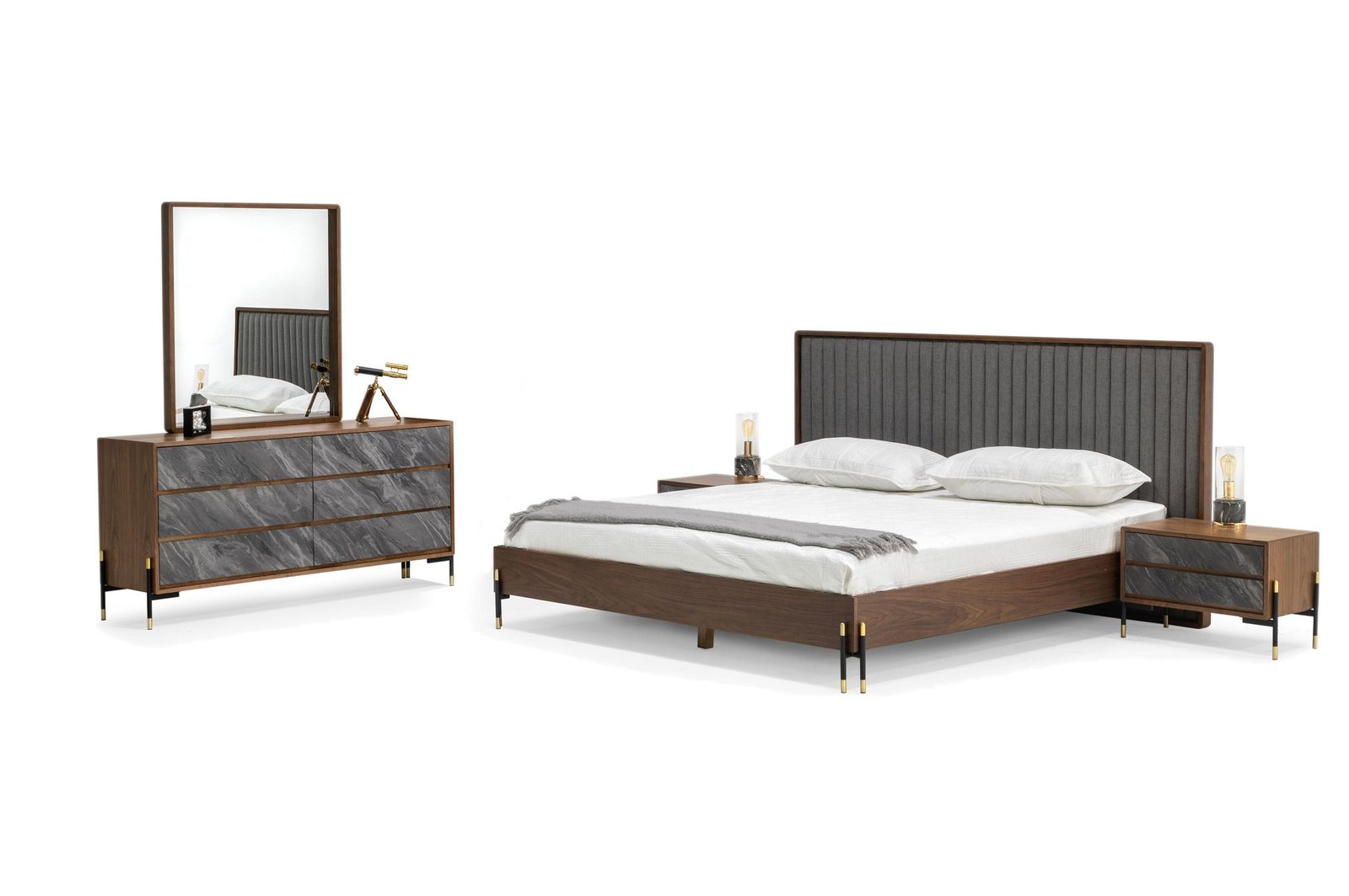 Nova Domus Metcalf - California King Mid-Century Walnut & Grey Bedroom Set
