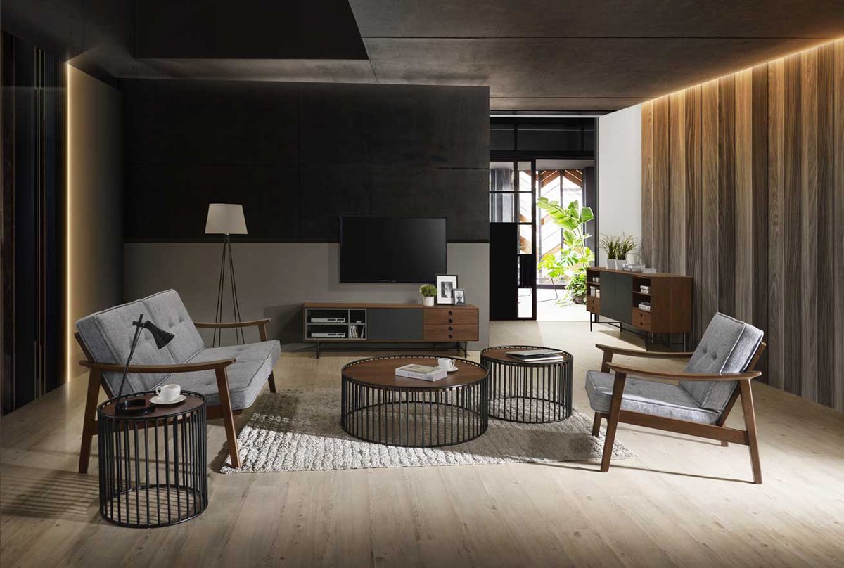 Modrest Bronson Modern Walnut & Black Round Tea Table - Image 2