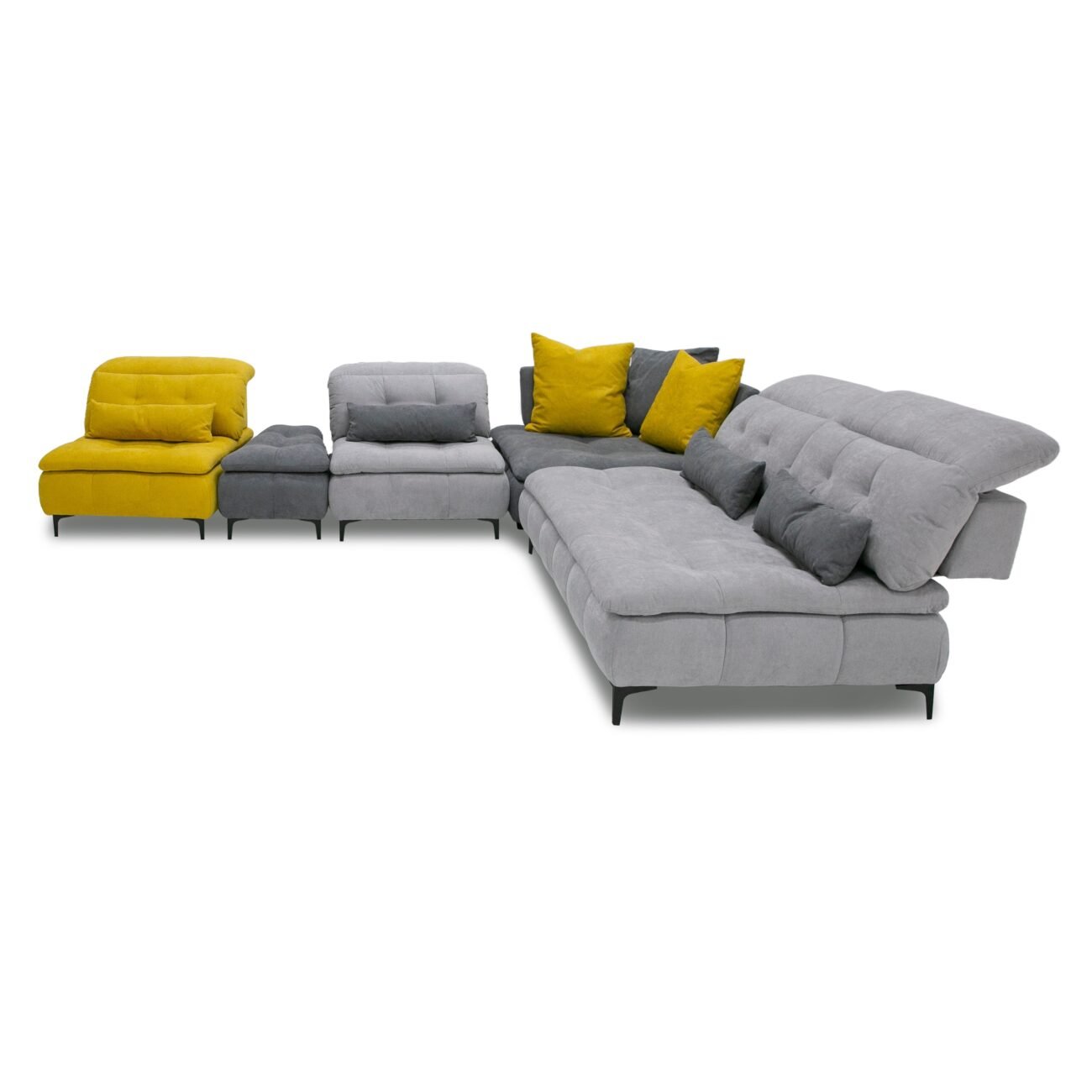 David Ferrari Mikado - Italian Modern Grey + Yellow Fabric Modular Sectional Sofa - Image 3