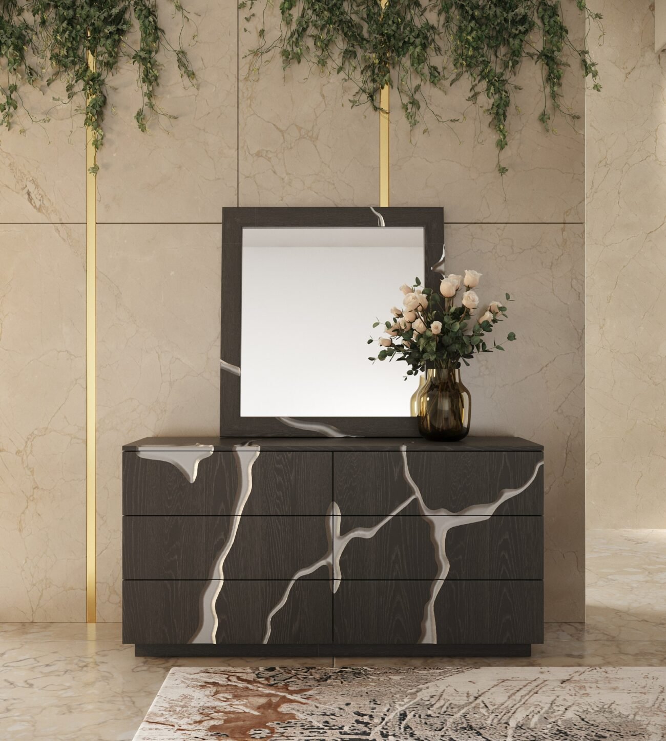 Modrest Aspen - Modern Matte Brown Ash & Silver Mirror - Image 5