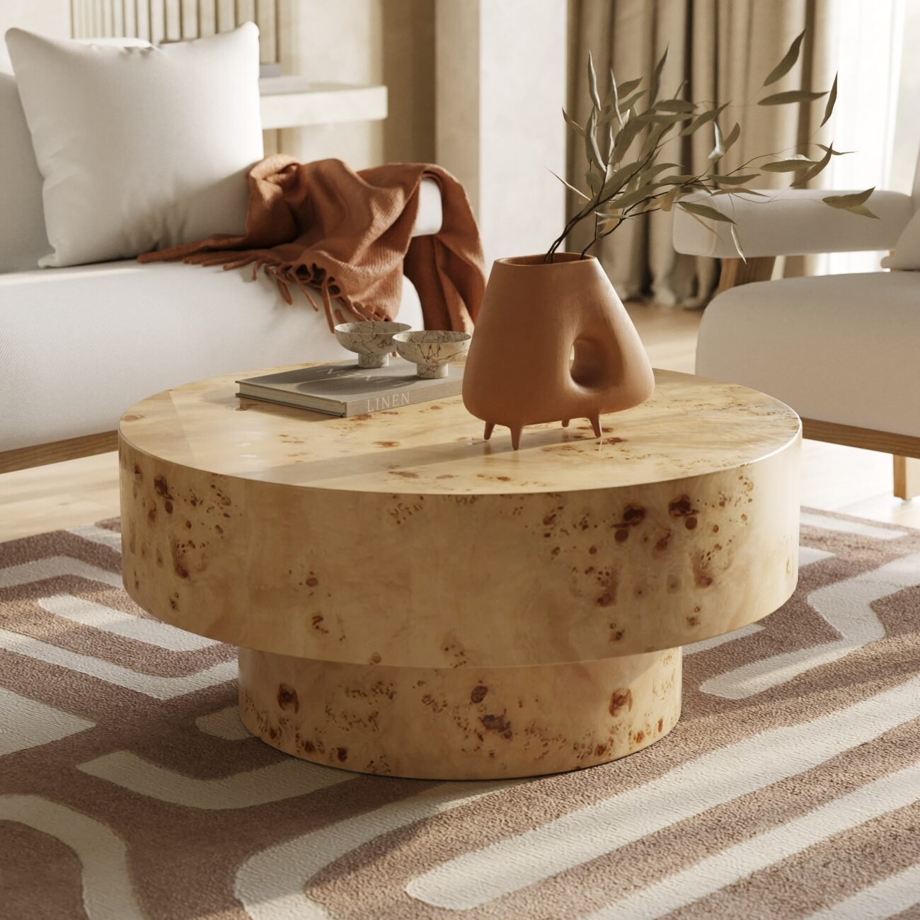 Modrest August - Modern Burl Round Coffee Table