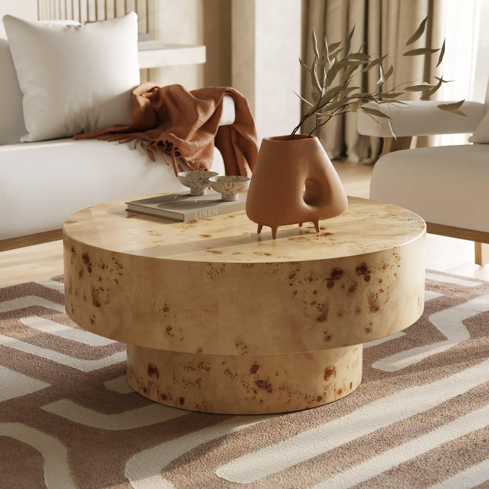 Modrest August - Modern Burl Round Coffee Table