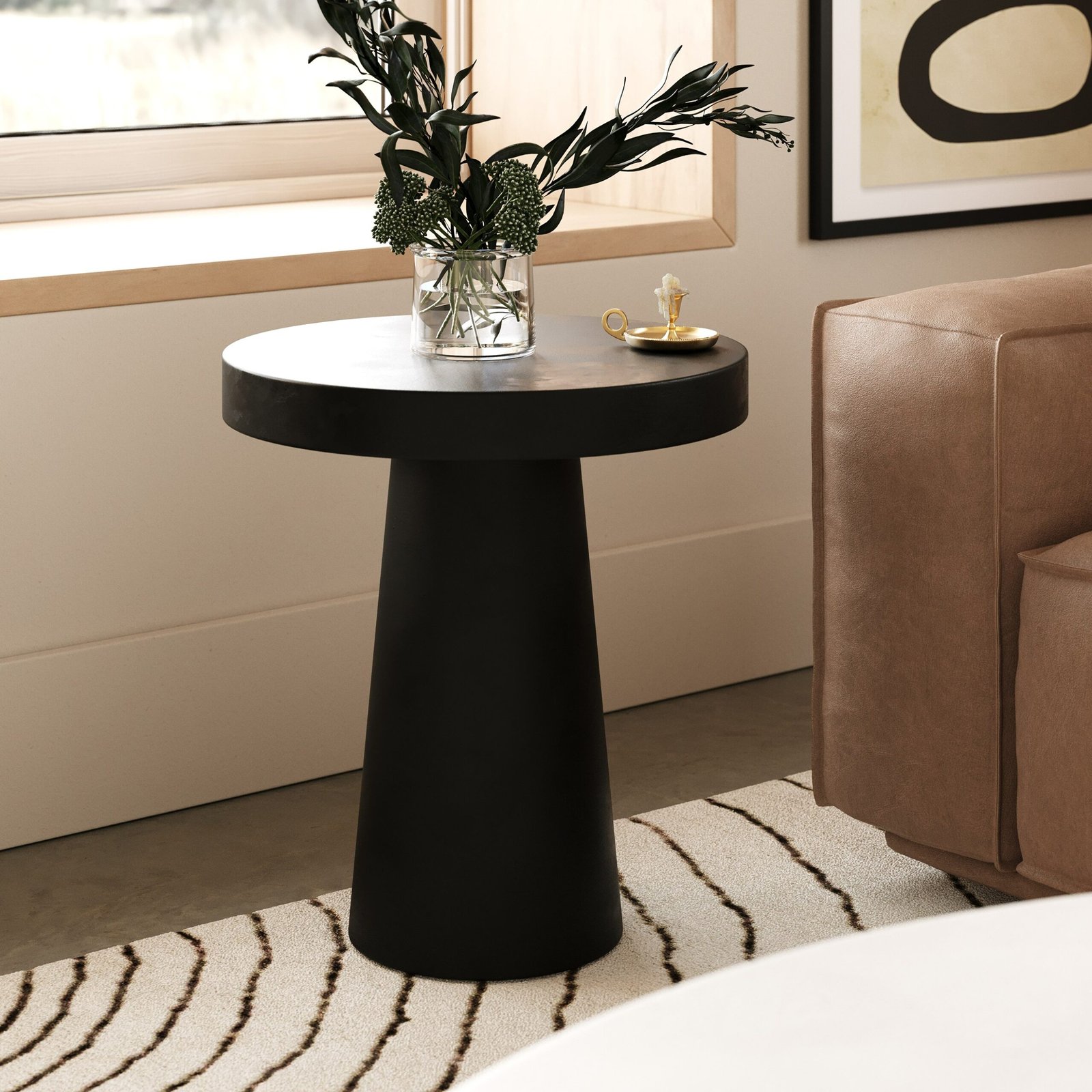 Modrest Desoto - Modern Black Concrete Round End Table - Image 2