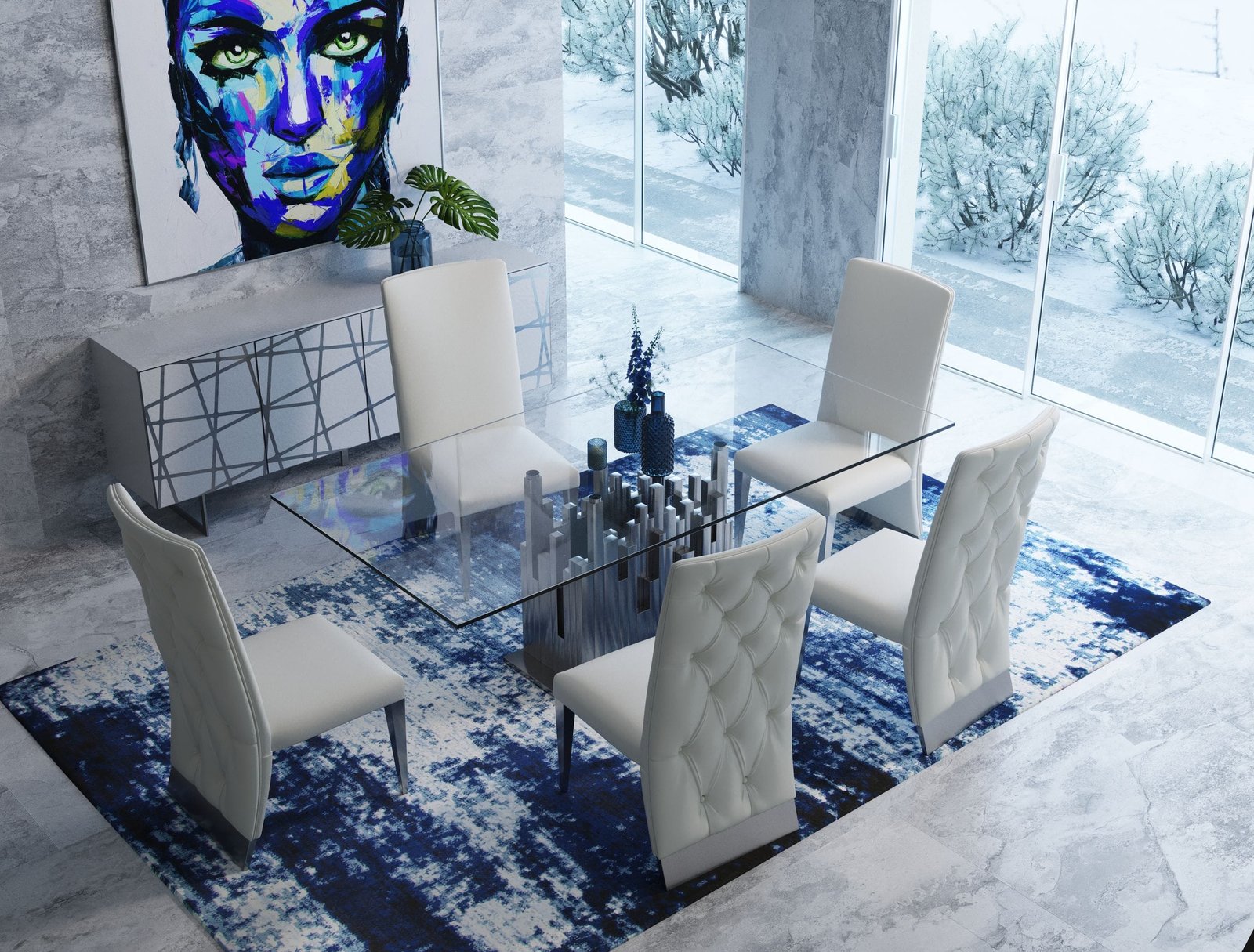 Modrest Edwin Modern Glass & Stainless Steel Dining Table - Image 5
