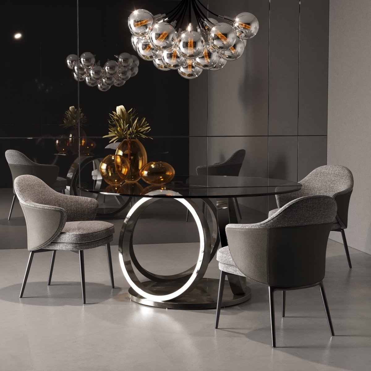 Modrest Enid - Modern Smoked Glass & Black Stainless Steel Round Dining Table - Image 4