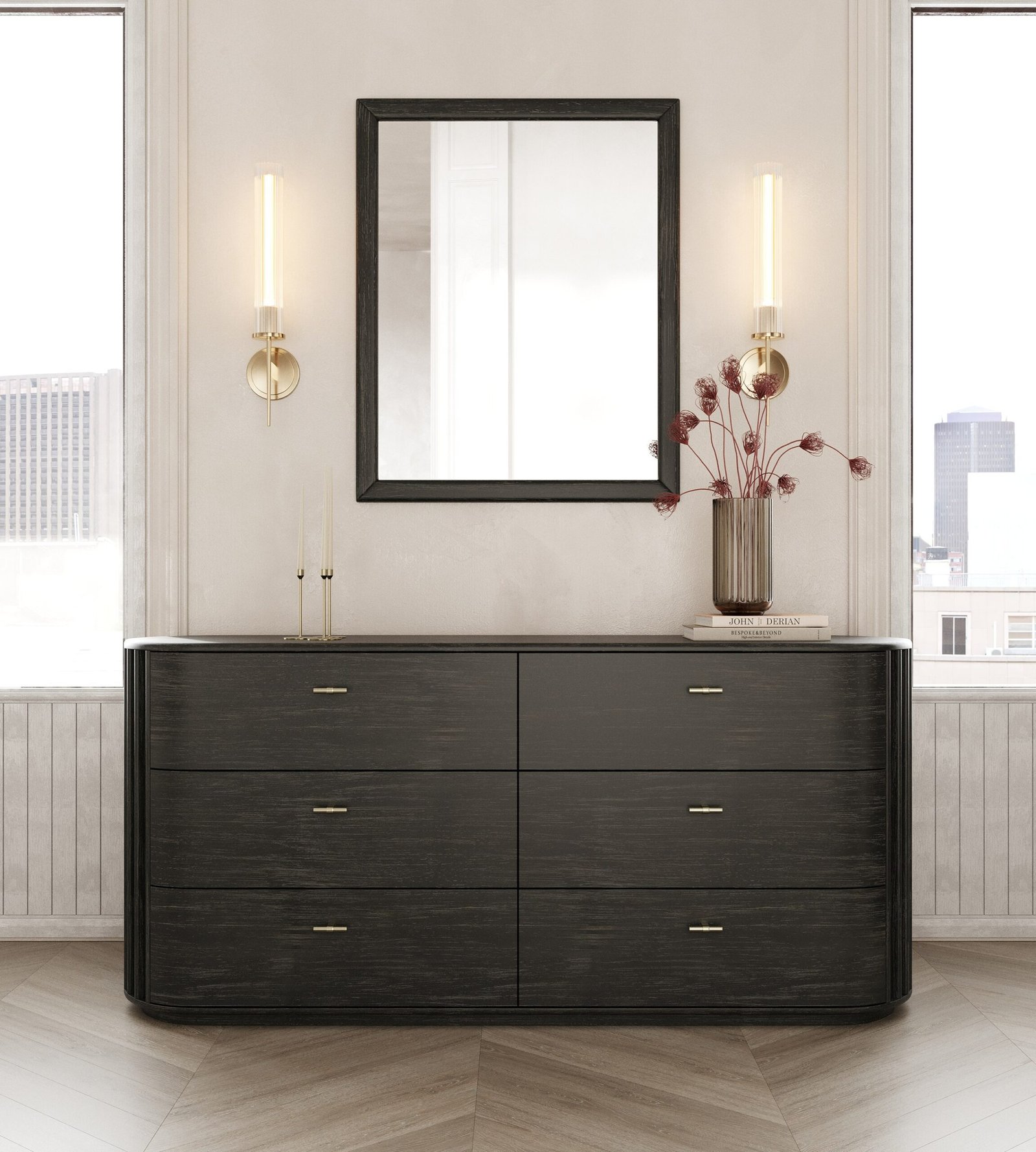Modrest Fields - Modern Black Acacia Mirror - Image 3