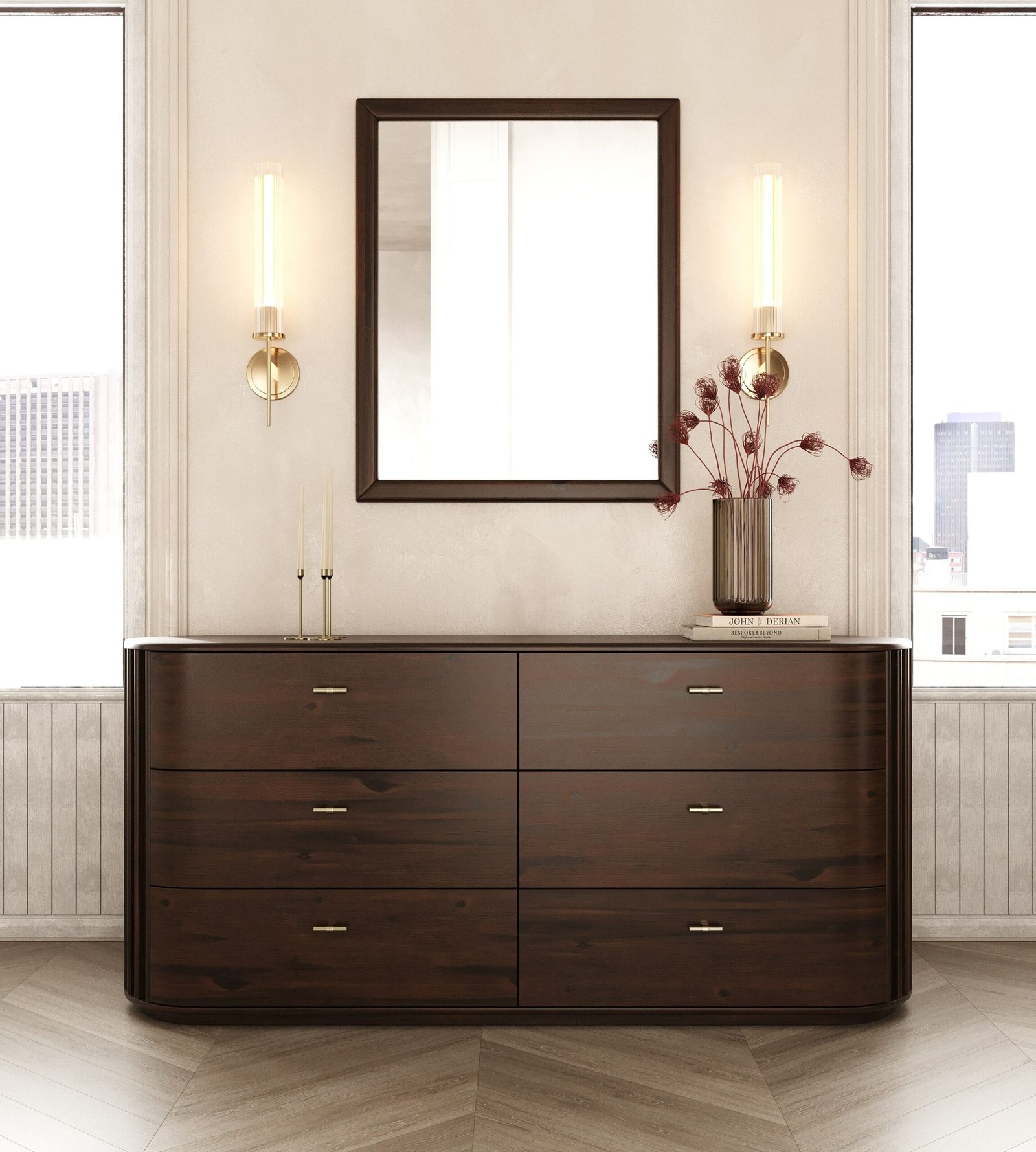 Modrest Fields - Modern Walnut Acacia Mirror - Image 3