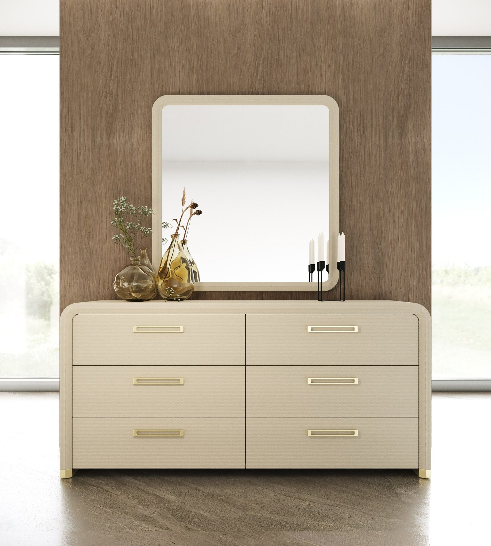 Modrest Florence - Modern Beige Leatherette Mirror - Image 5