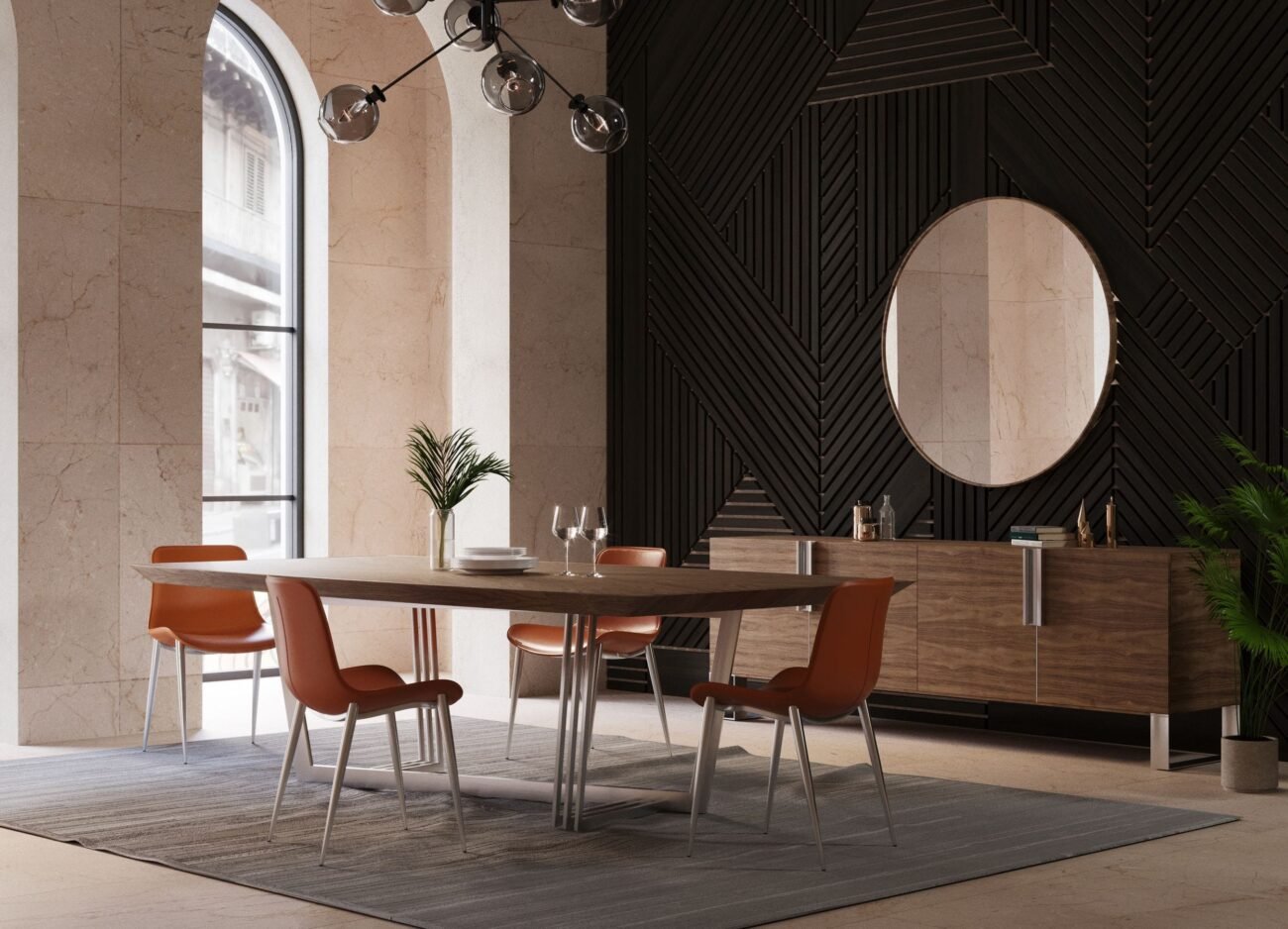 Modrest Gilroy - Modern Walnut & Stainless Steel Dining Table - Image 4