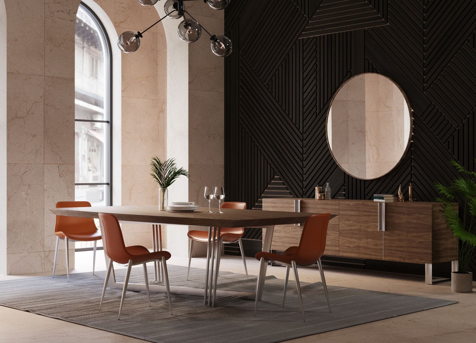 Modrest Gilroy - Modern Walnut & Stainless Steel Dining Table - Image 4