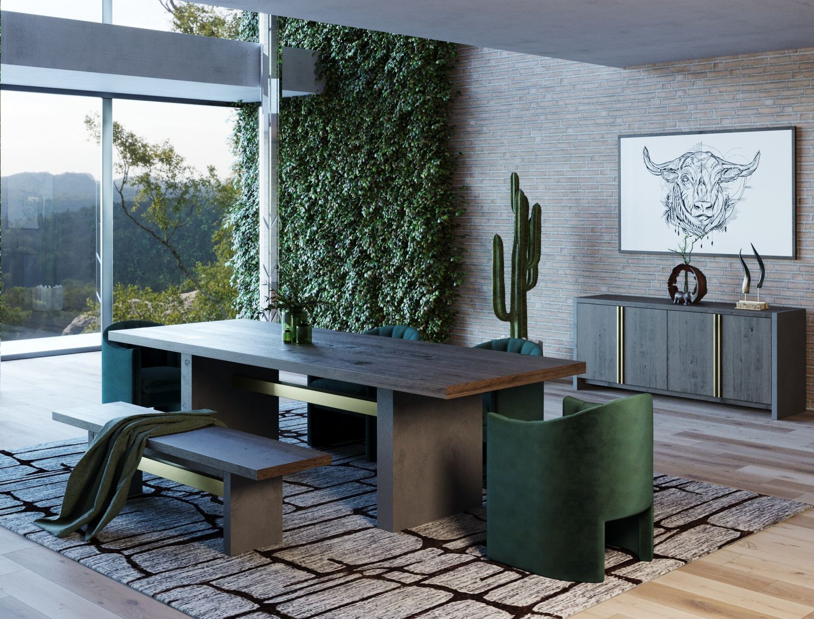 Modrest June - Modern Dark Grey & Walnut Dining Table - Image 3