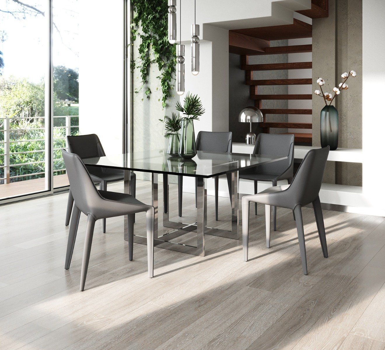 Modrest Keaton - Square Modern Glass + Stainless Steel Dining Table - Image 4