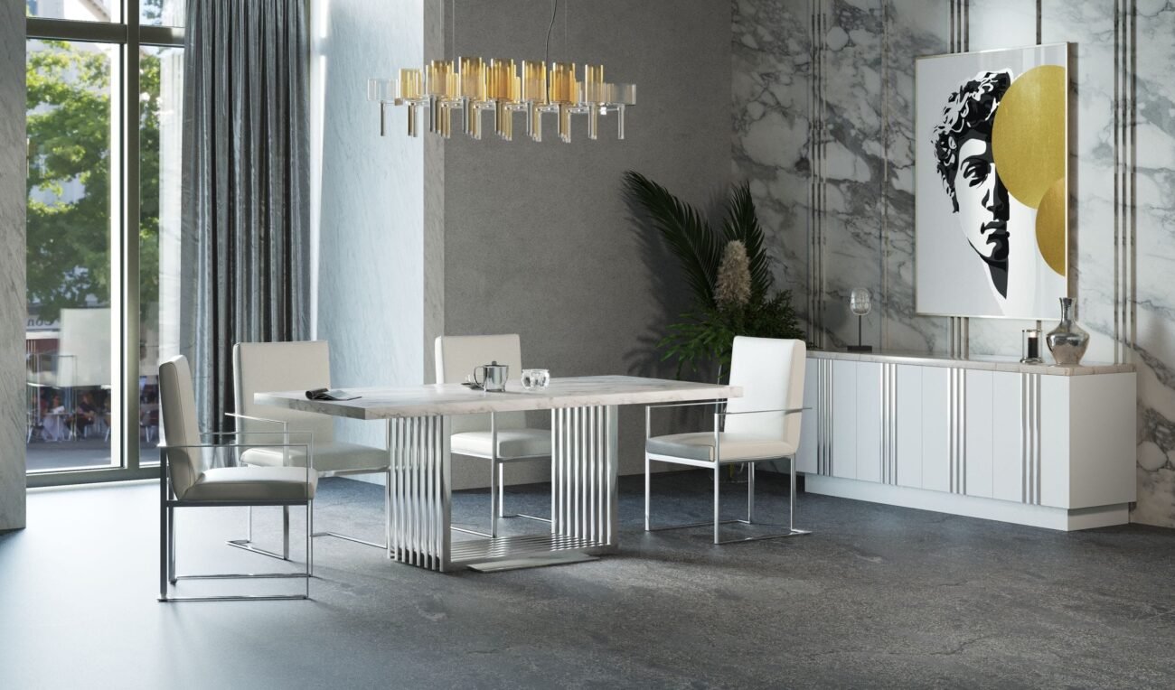 Modrest Kingsley Modern Marble & Stainless Steel Dining Table - Image 2