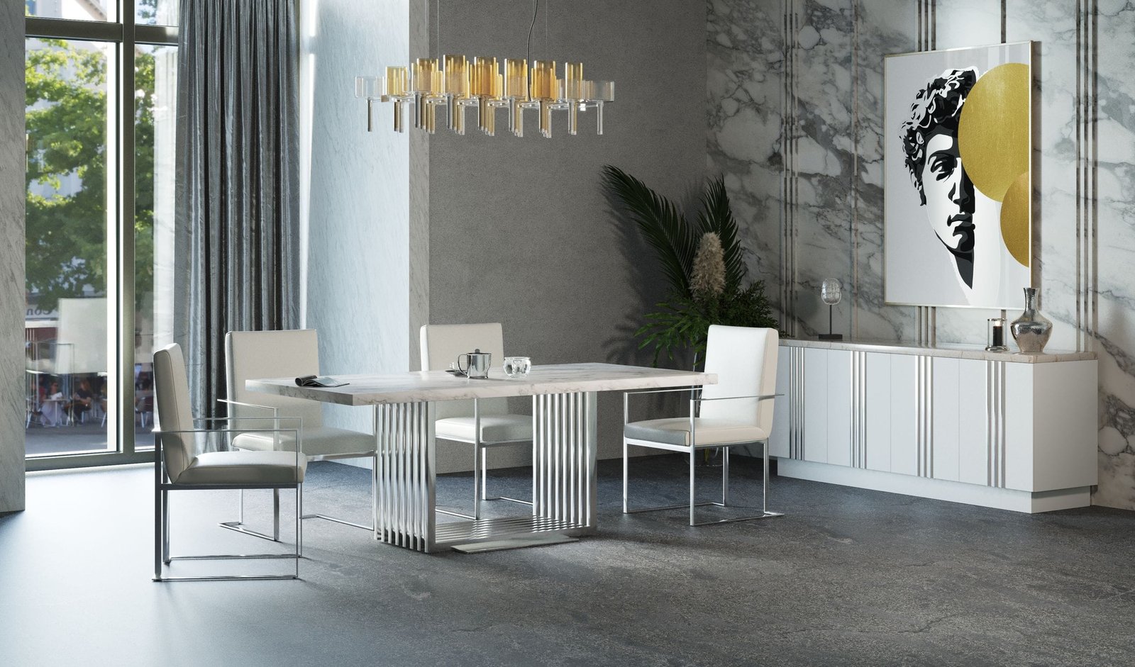Modrest Kingsley Modern Marble & Stainless Steel Dining Table - Image 2