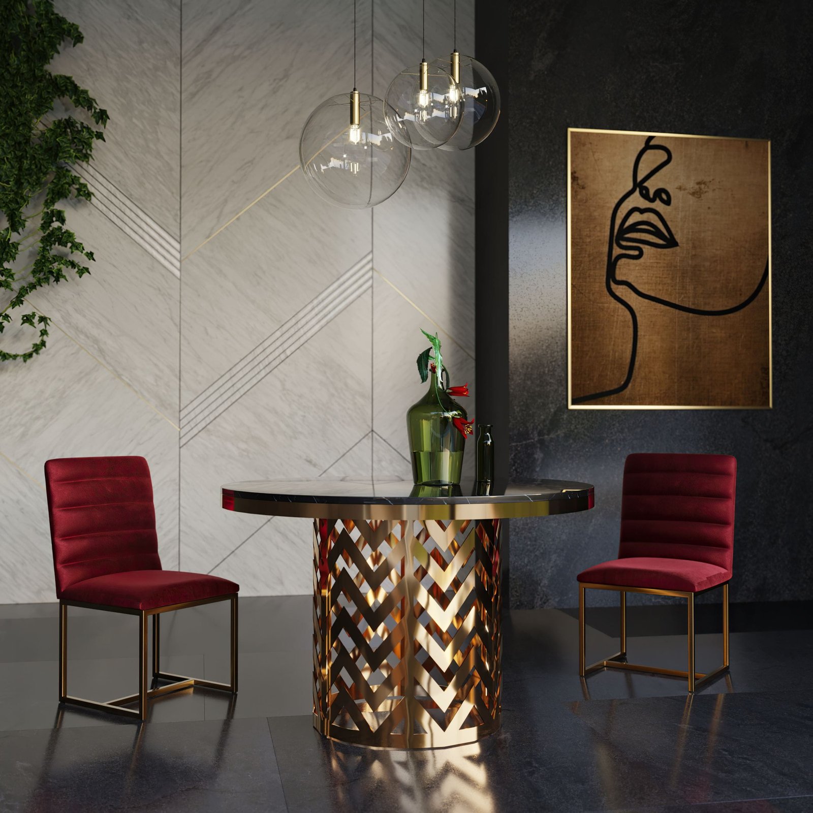 Modrest Kowal - Glam Black Marble Dining Table - Image 5