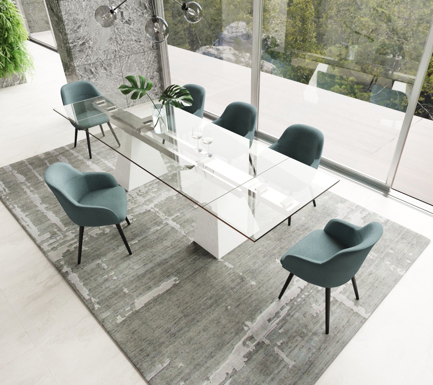 Modrest Latrobe - Modern Extendable Quartz Stone & Glass Dining Table - Image 3