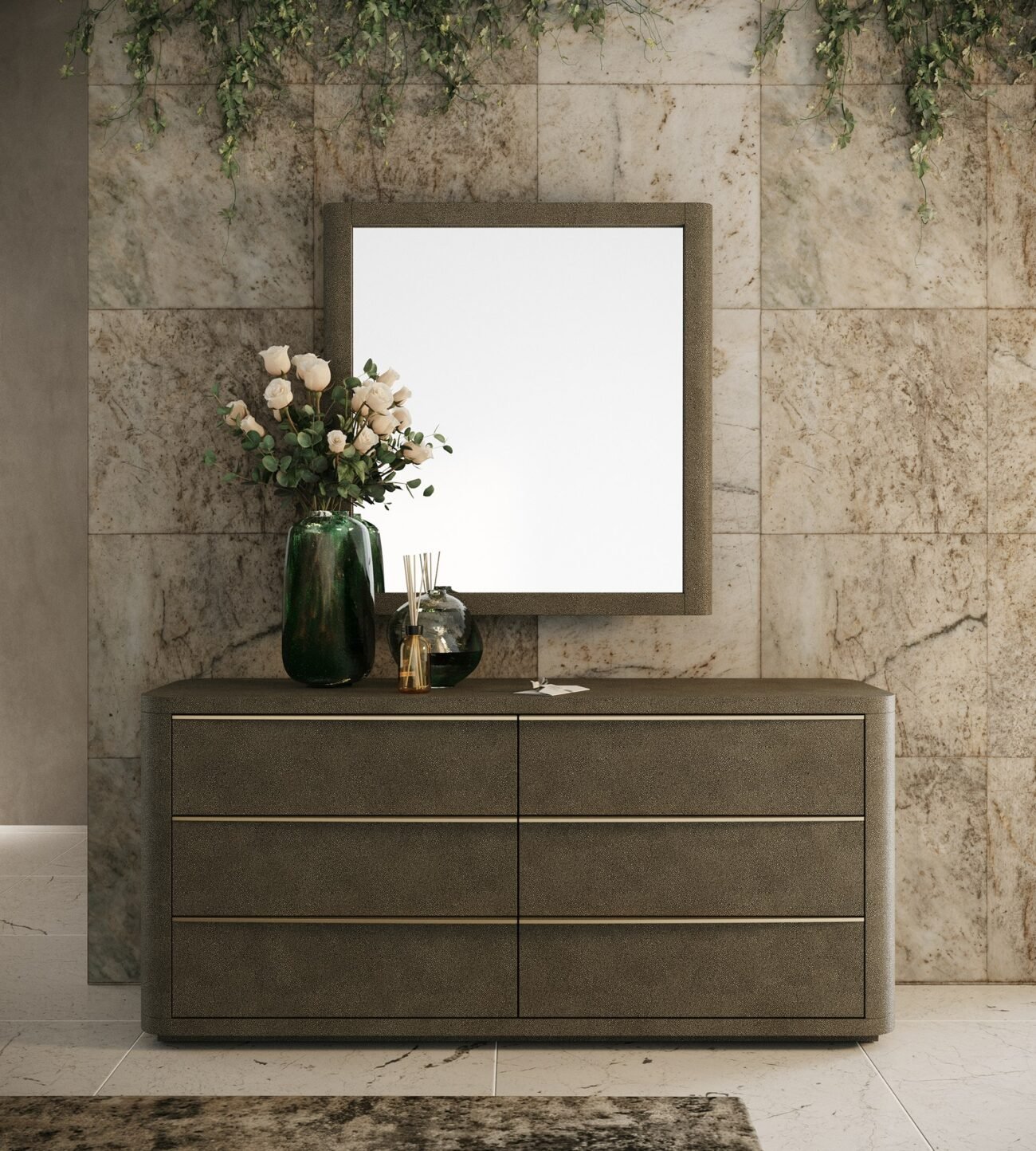 Modrest Lois - Modern Beige Shagreen Mirror - Image 5