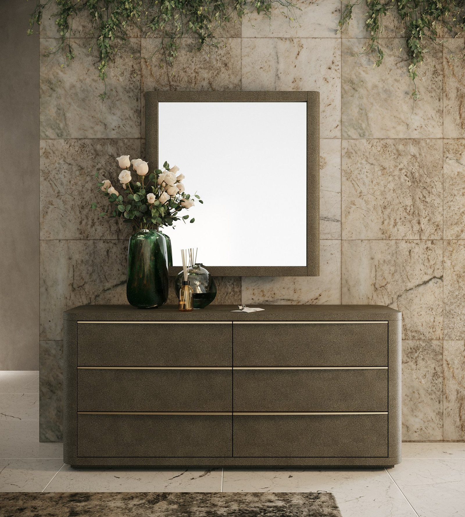 Modrest Lois - Modern Beige Shagreen Mirror - Image 5