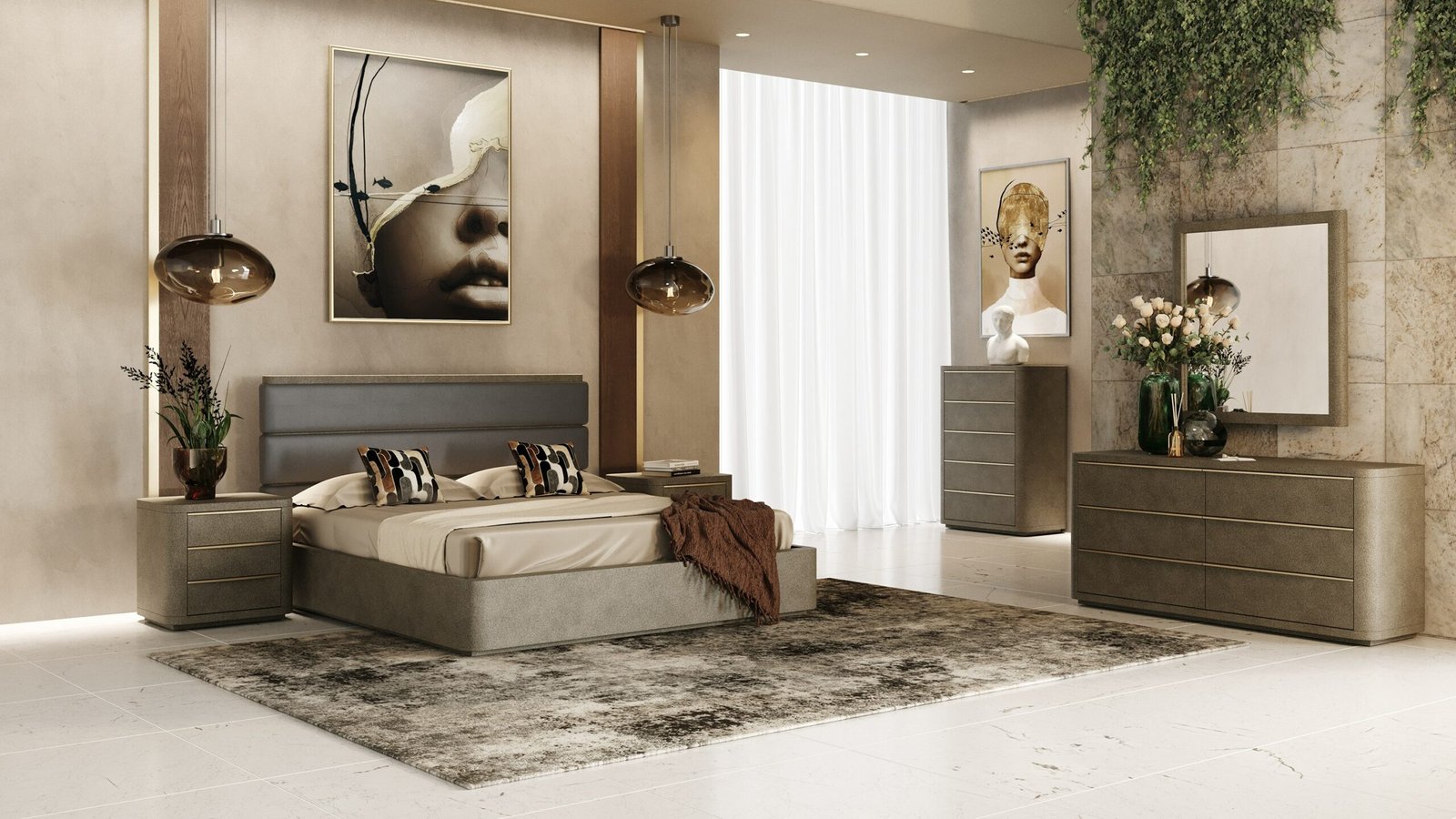 Modrest Lois - Modern Beige Shagreen + Brass Dresser - Image 3