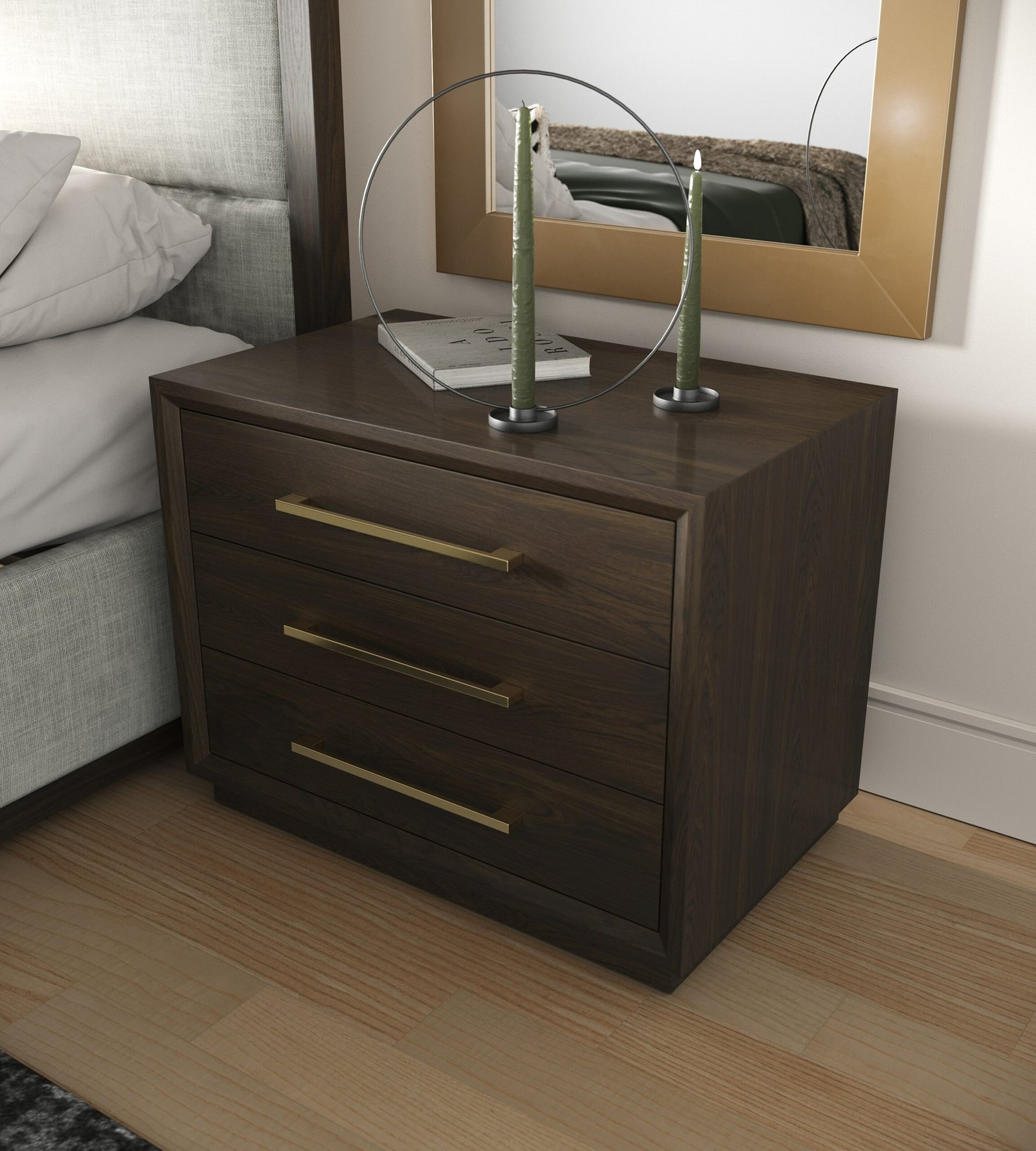 Modrest Manhattan - Contemporary Brown Oak and Gold Nightstand - Image 4