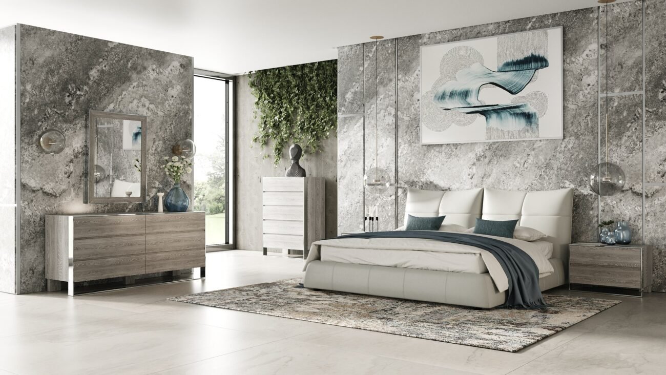 Modrest Patrick - Modern Light Grey Leather Bed - Image 2