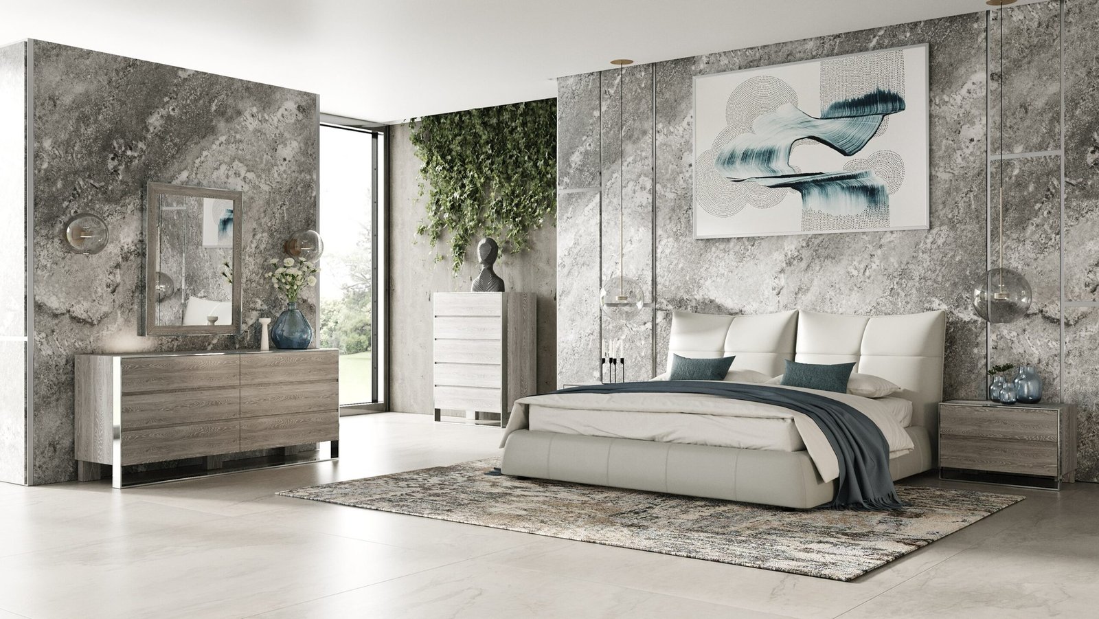 Modrest Patrick - Modern Light Grey Leather Bed - Image 2
