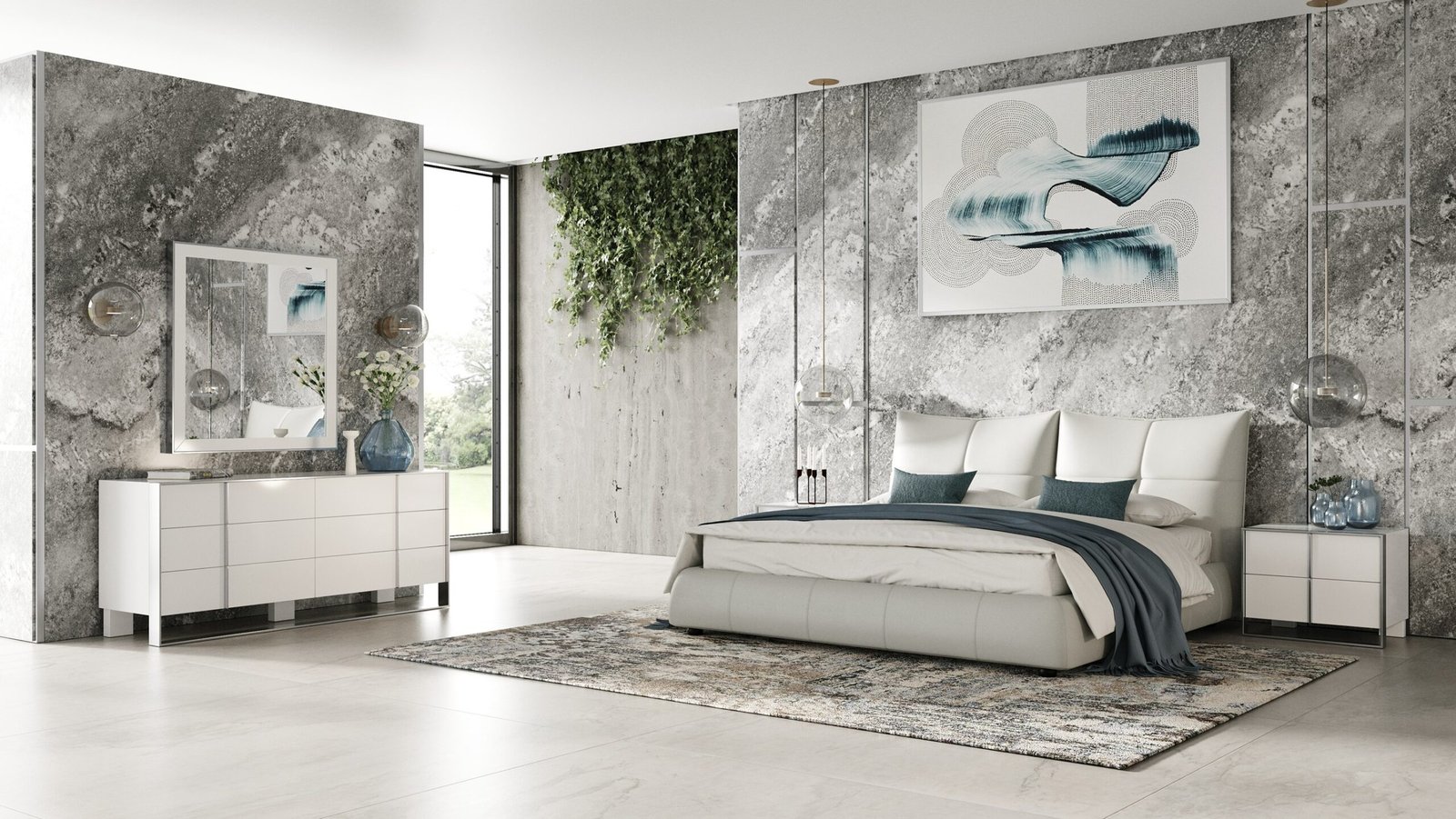 Modrest Patrick - Modern Light Grey Leather Bed - Image 4
