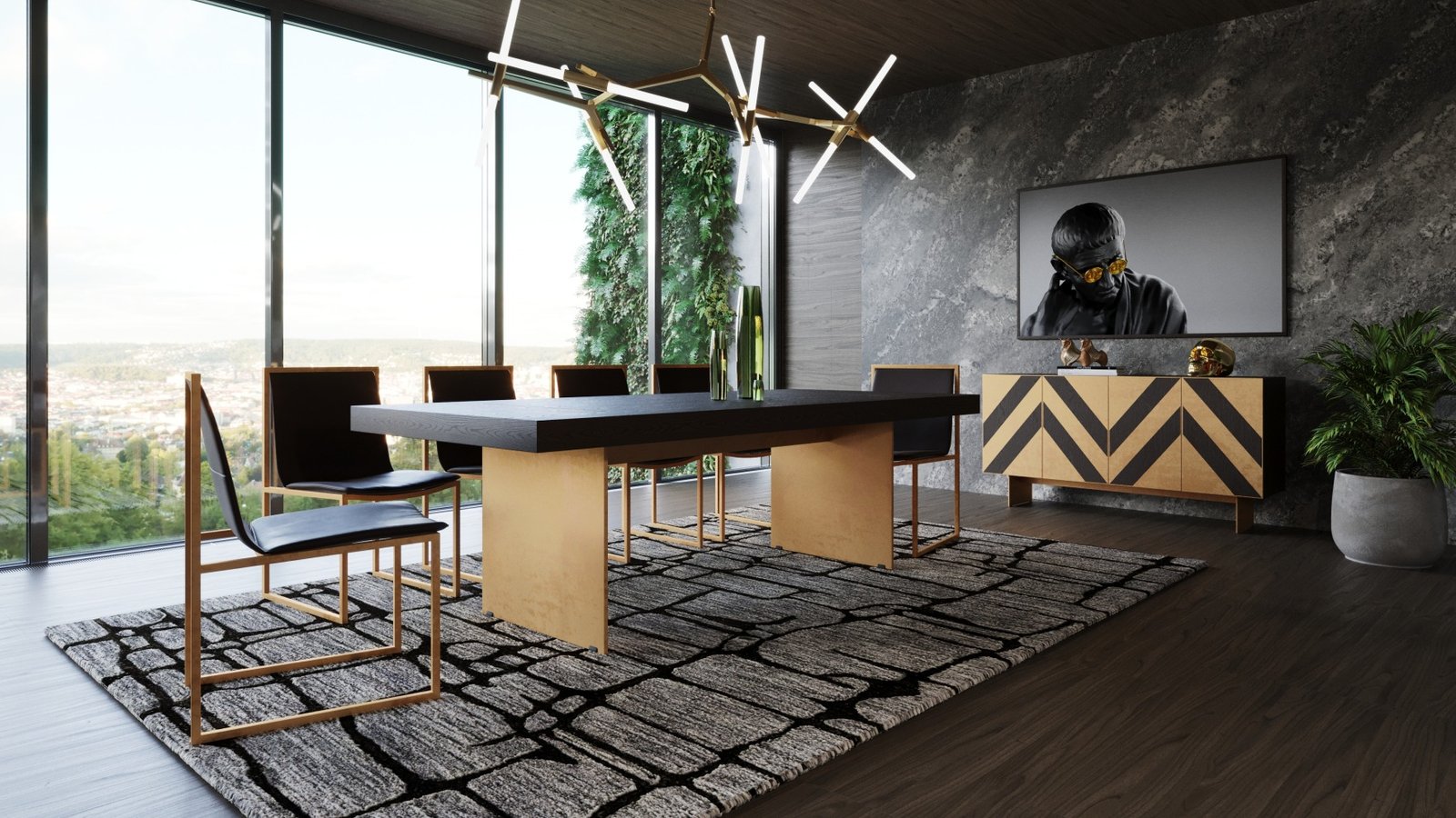 Modrest Perret - Large Glam Black Ash + Brushed Brass Dining Table - Image 5