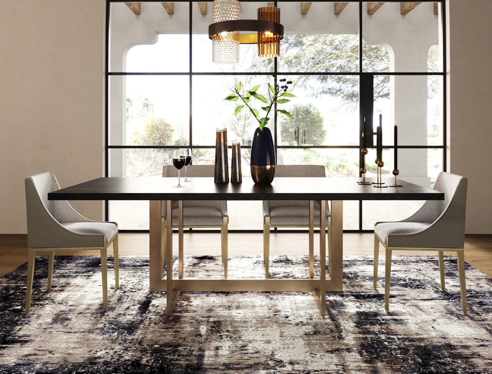 Modrest Pike - Modern Black Ash & Brass Dining Table - Image 5