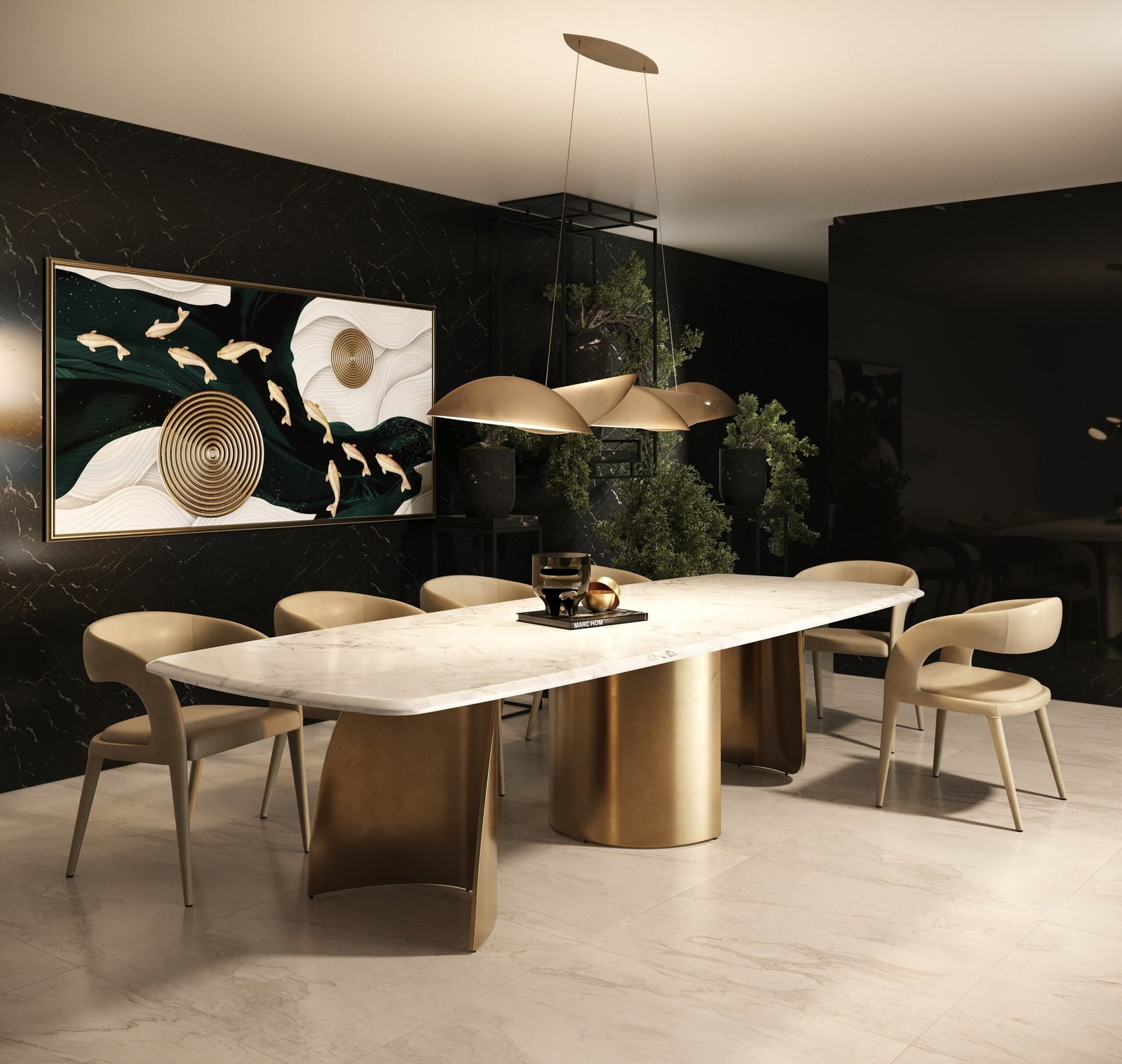 Modrest Reynold - Glam Faux Marble + Gold Stainless Steel Dining Table - Image 4