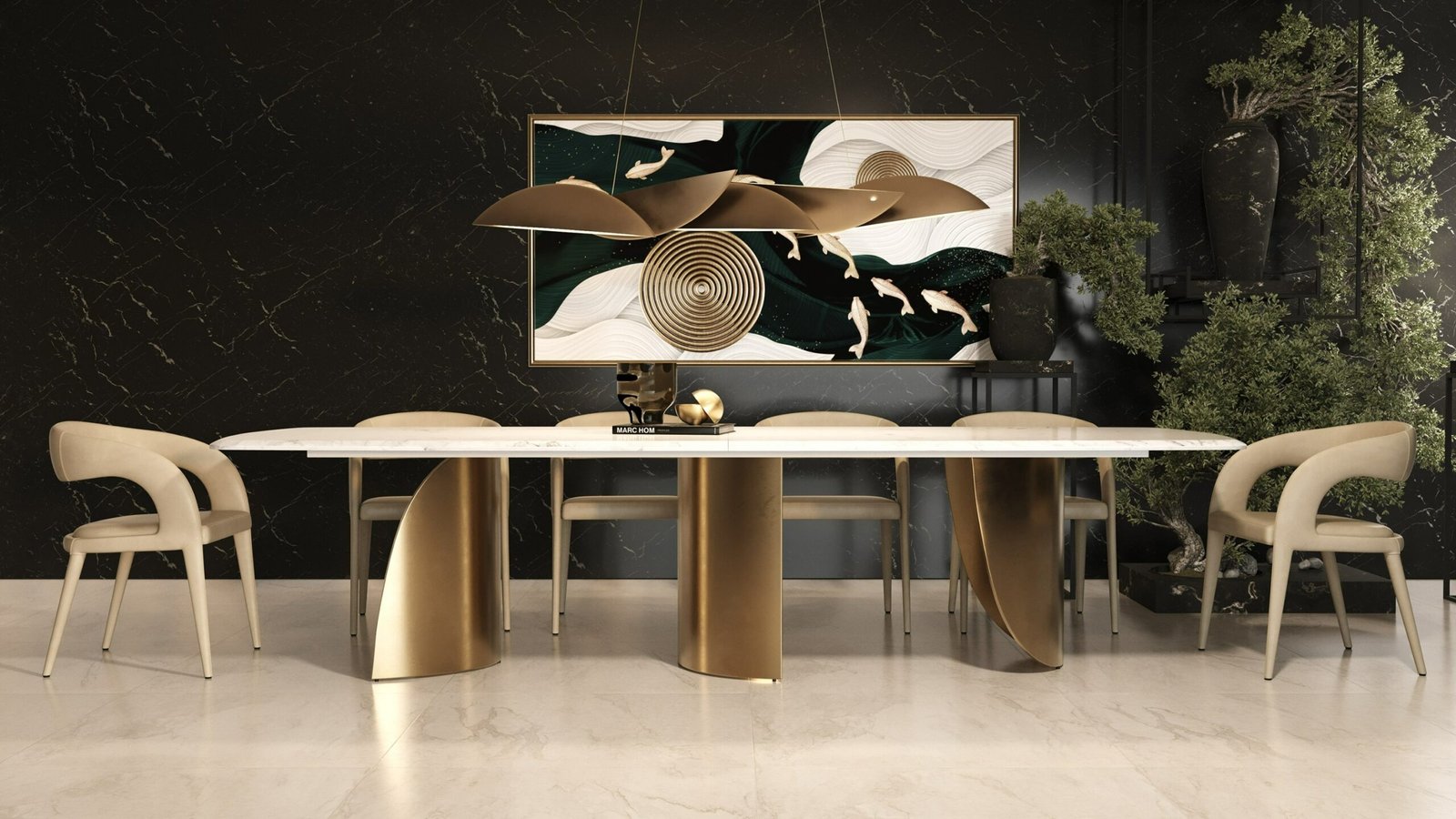 Modrest Reynold - Glam Faux Marble + Gold Stainless Steel Dining Table - Image 5