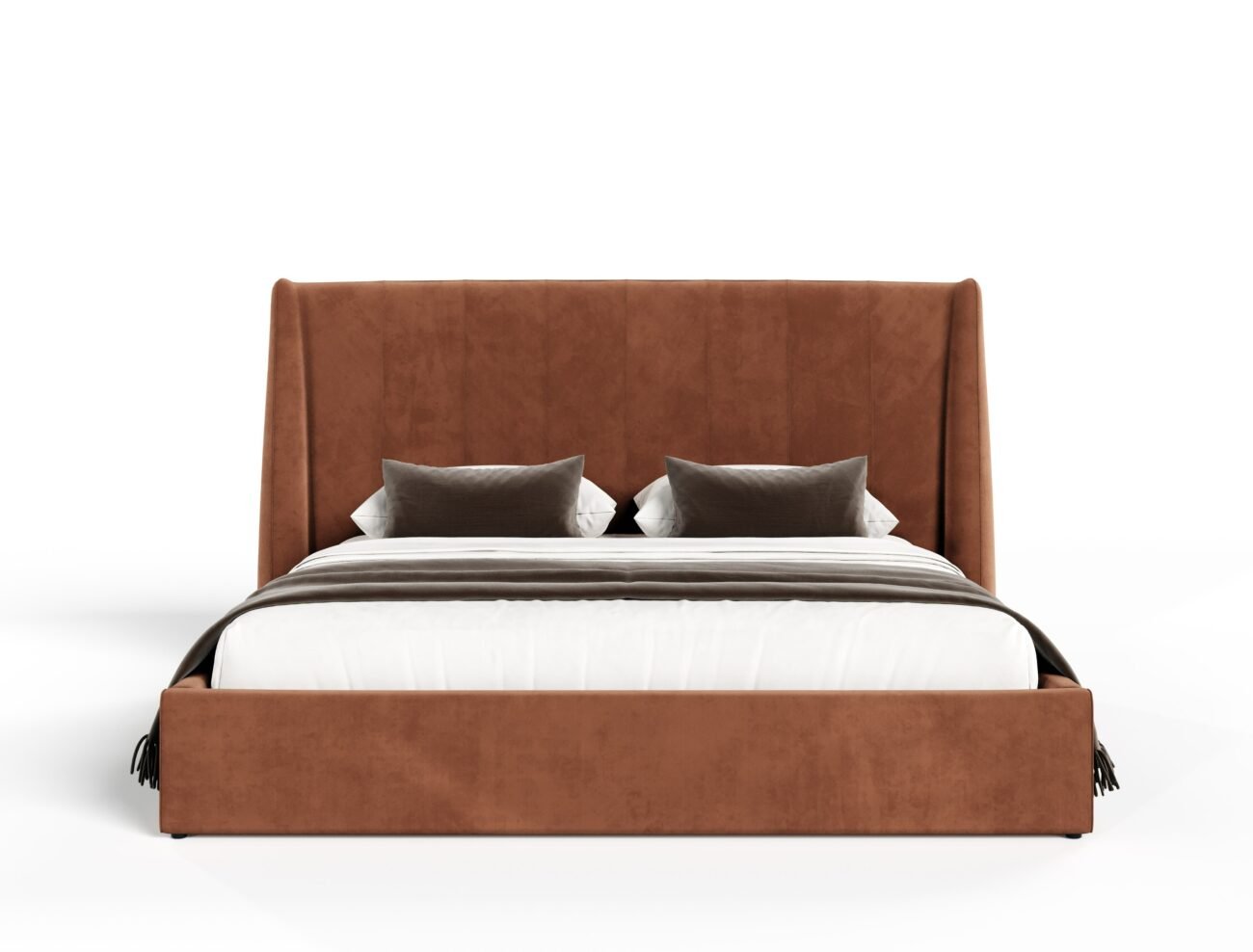 Lamod Roma + Lago - Modern Burnt Orange Velvet + Faux Travertine 4-Piece Bedroom Set - Image 2