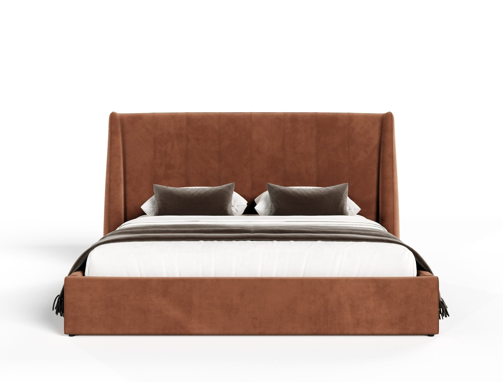 Lamod Roma + Lago - Modern Burnt Orange Velvet + Faux Travertine 4-Piece Bedroom Set - Image 2
