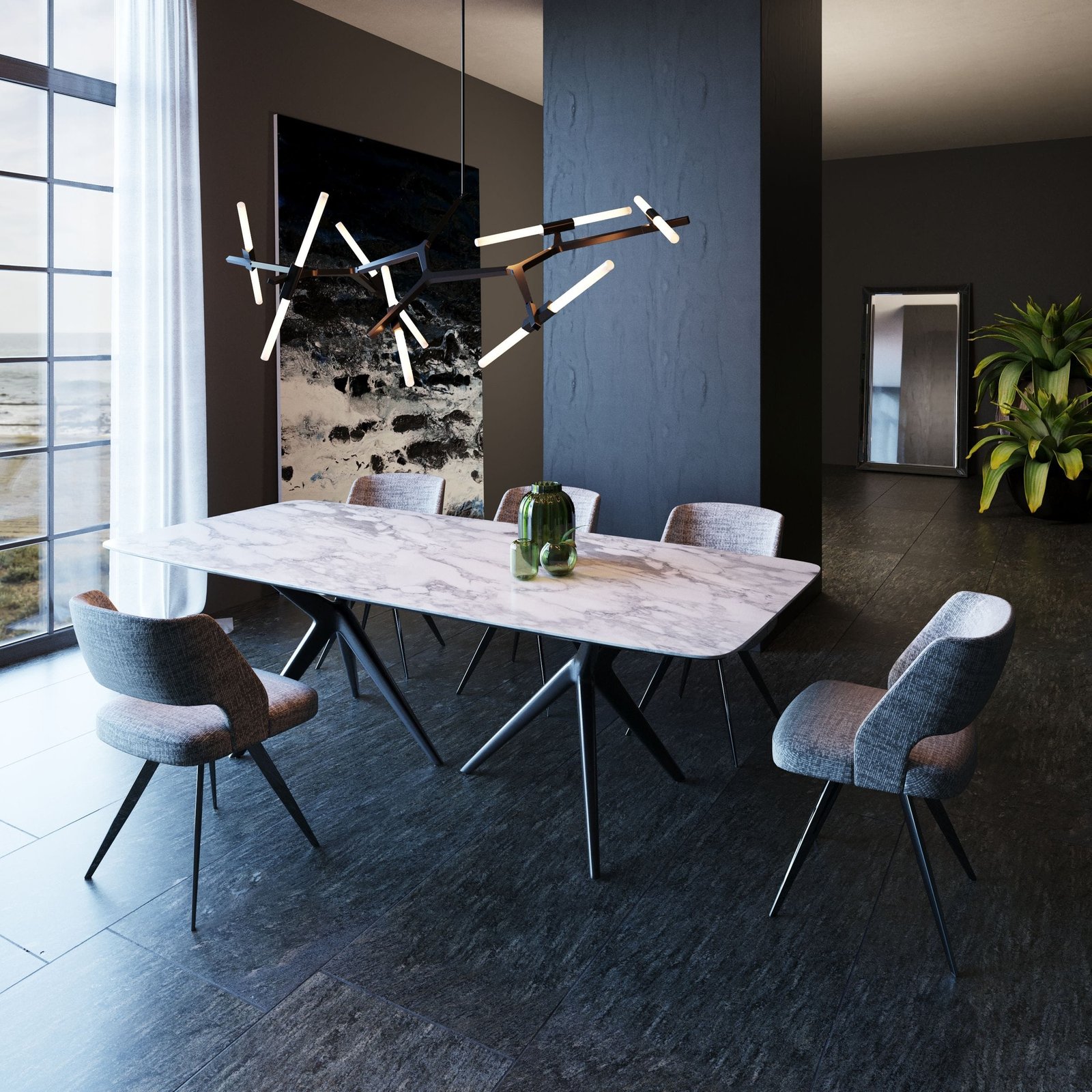 Modrest Stetson - Modern White Ceramic & Smoked Ash Dining Table - Image 2