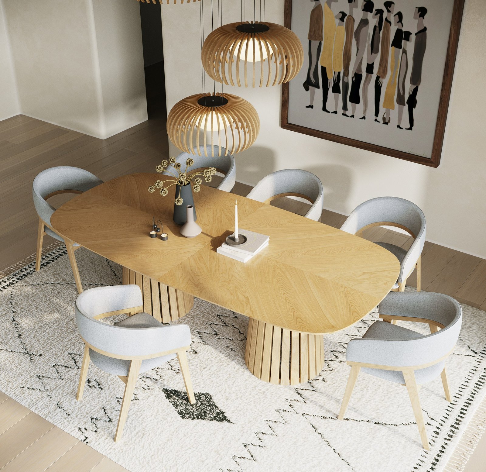 Modrest Truman - Mid-Century Modern Natural Oak Extendable Dining Table - Image 4