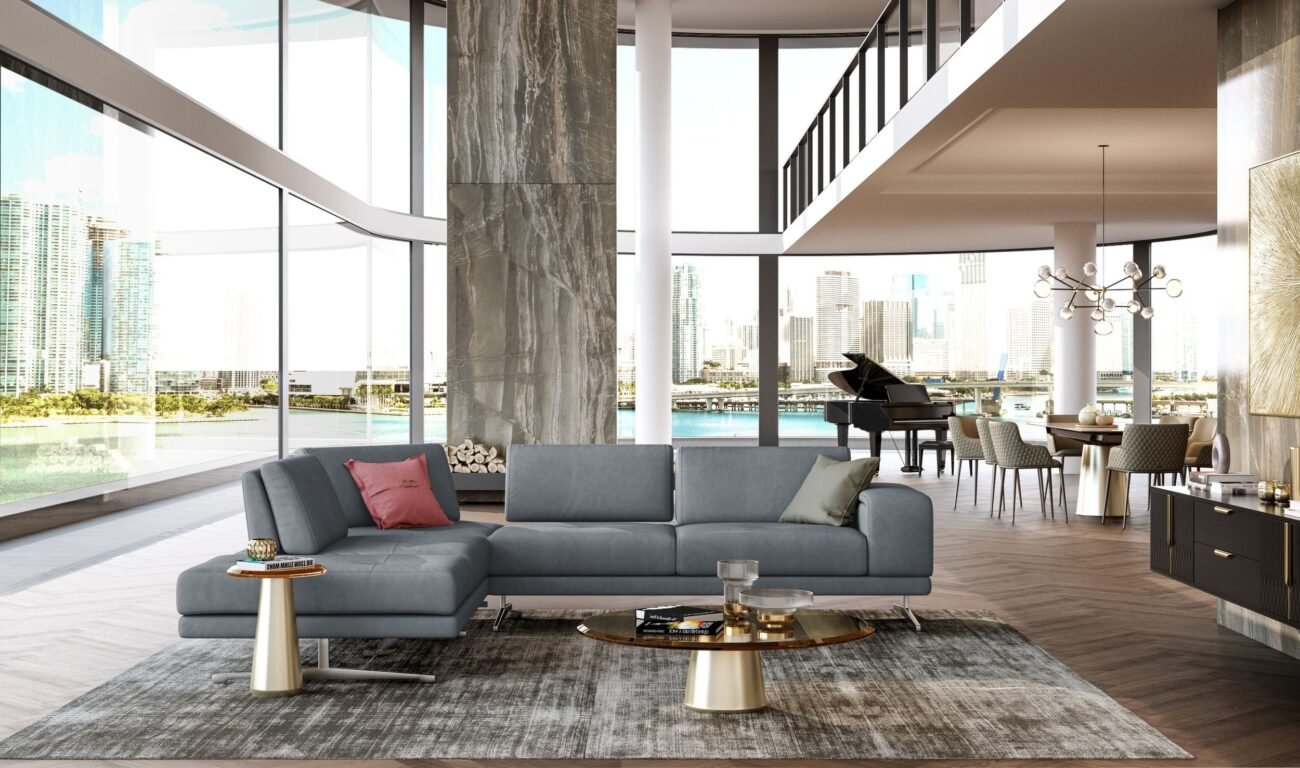 Lamod Italia Mood - Contemporary Blue Leather Left Facing Sectional Sofa - Image 4
