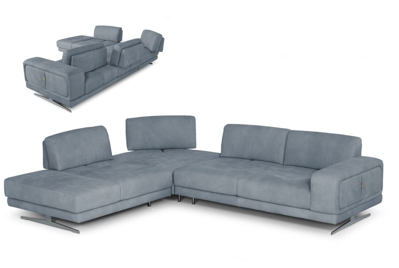 Lamod Italia Mood - Contemporary Blue Leather Left Facing Sectional Sofa - Image 5