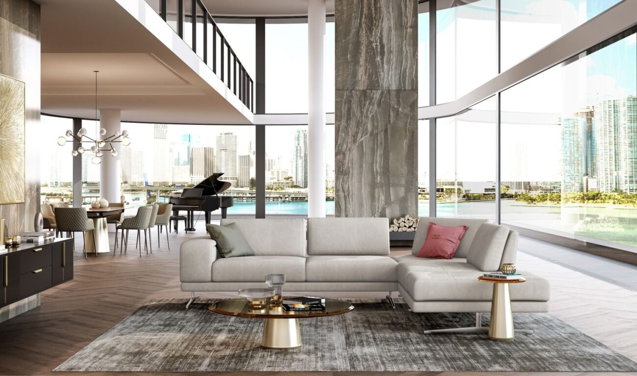 Lamod Italia Mood - Contemporary Light Grey Leather Right Facing Sectional Sofa - Image 2