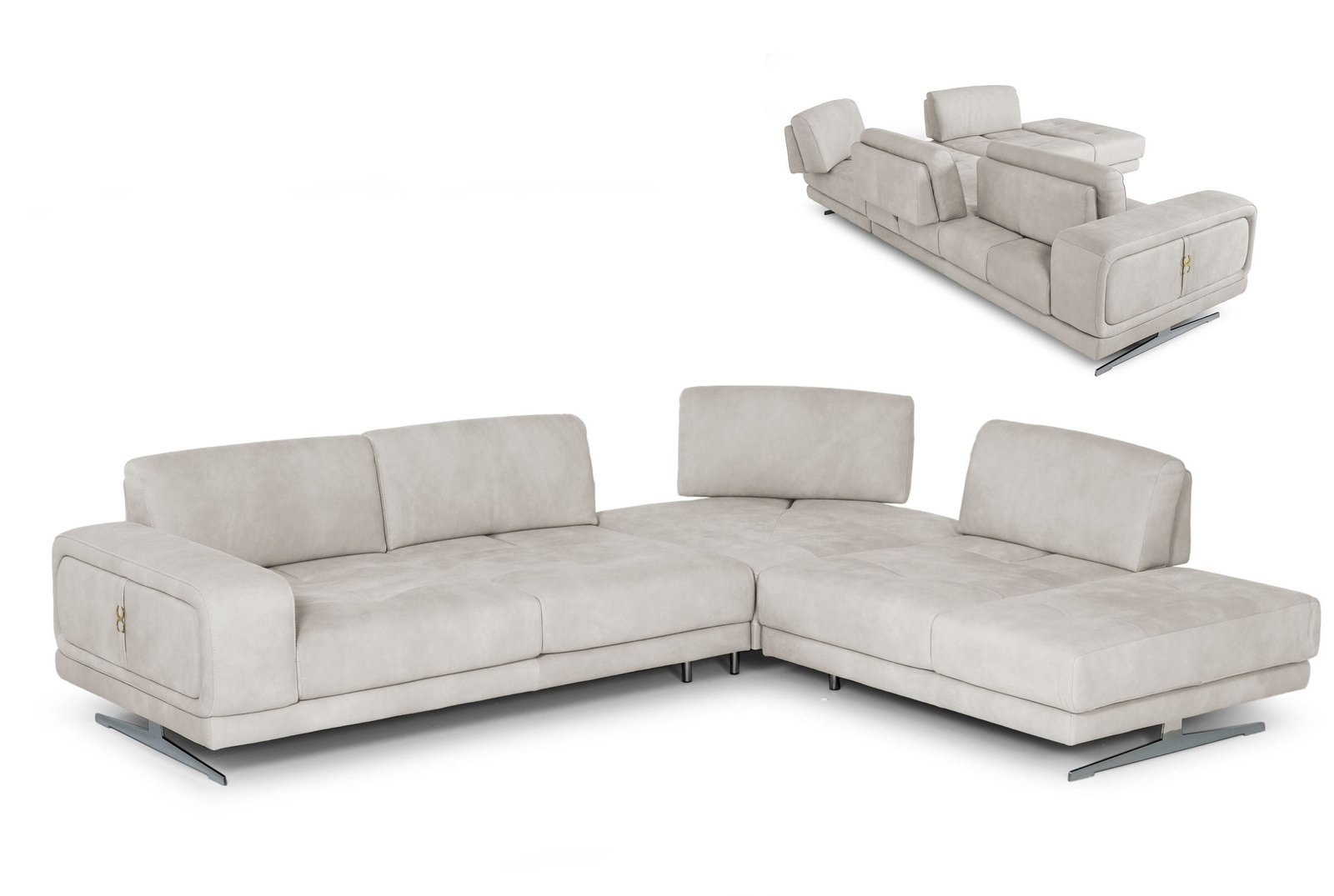 Lamod Italia Mood - Contemporary Light Grey Leather Right Facing Sectional Sofa - Image 5
