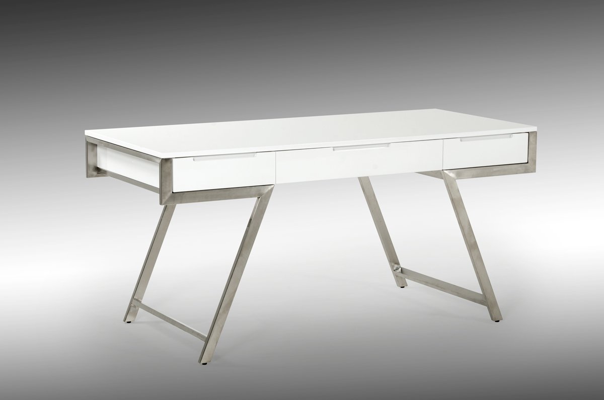Modrest Dessart Modern White Gloss Office Desk - Image 2