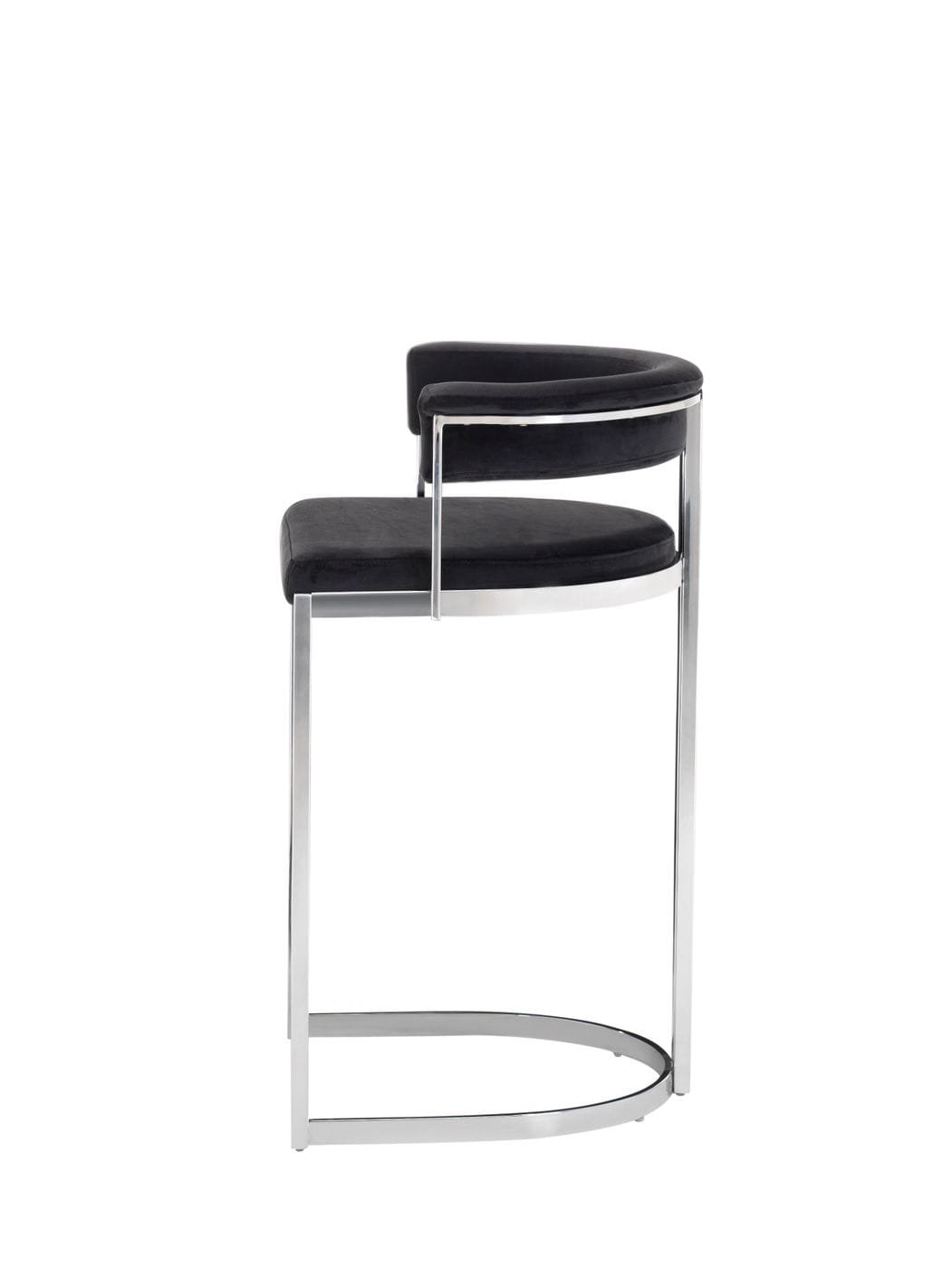 Modrest Munith - Modern Black Velvet & Stainless Steel Counter Stool - Image 3