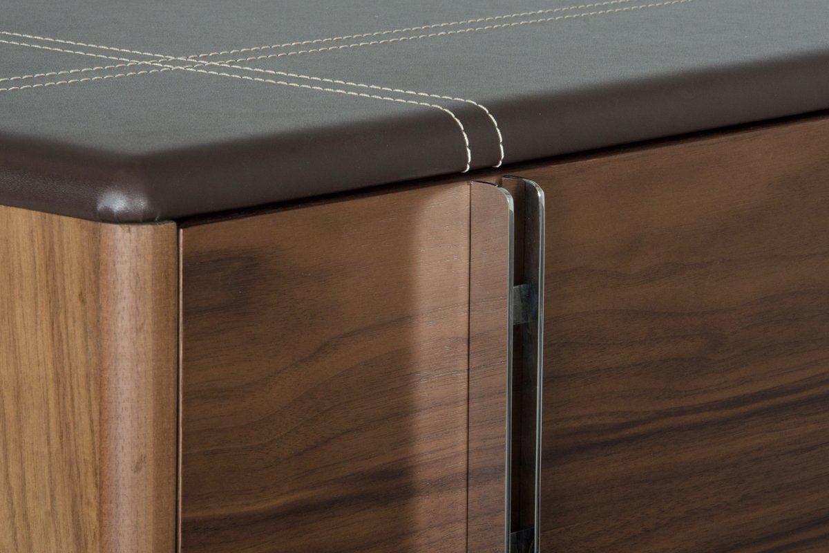 Nova Domus Ria Contemporary Brown Eco-Leather & Walnut Nightstand - Image 2