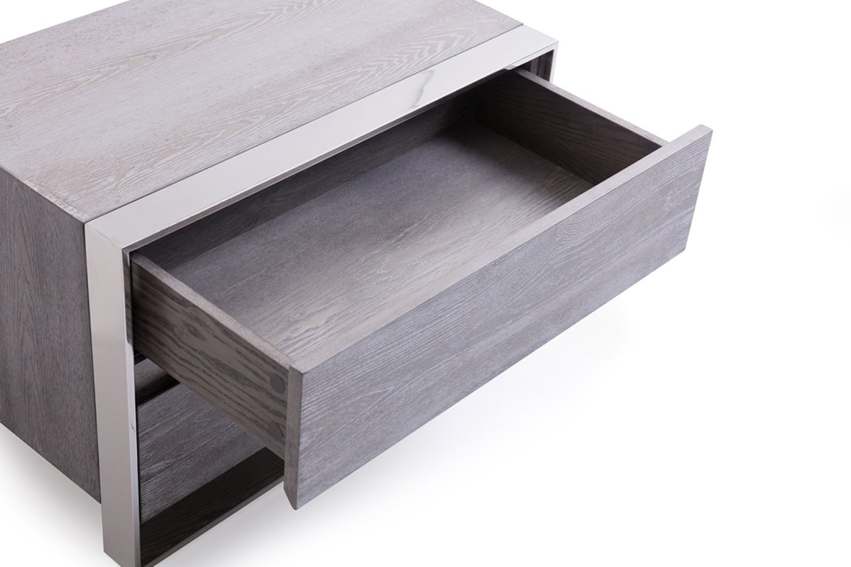 Modrest Arlene Modern Grey Elm & Stainless Steel Bedroom Set - Image 4