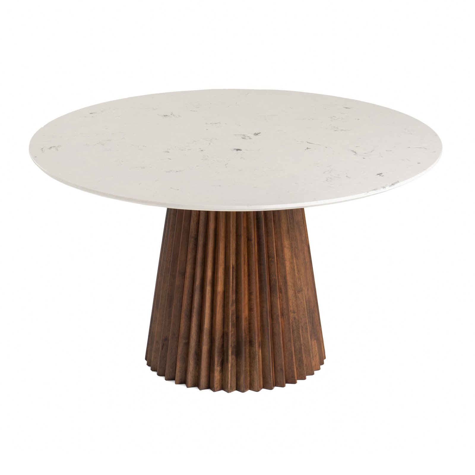 Modrest Nancy - Mid-Century Modern White Marble + Walnut Round Dining Table - Image 2