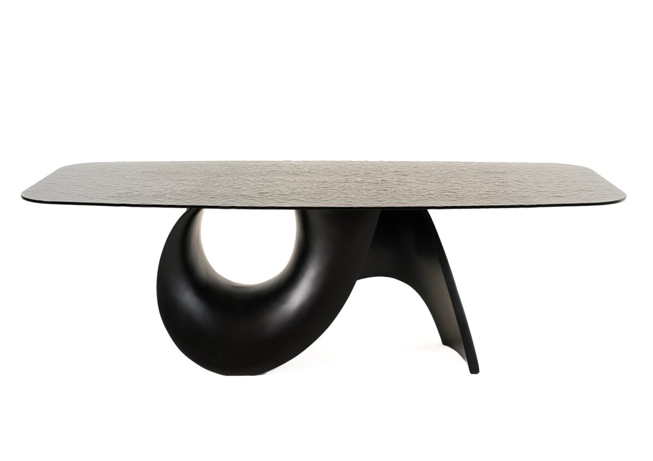 Modrest Neptune - Modern Grey Wave Glass + Black Dining Table